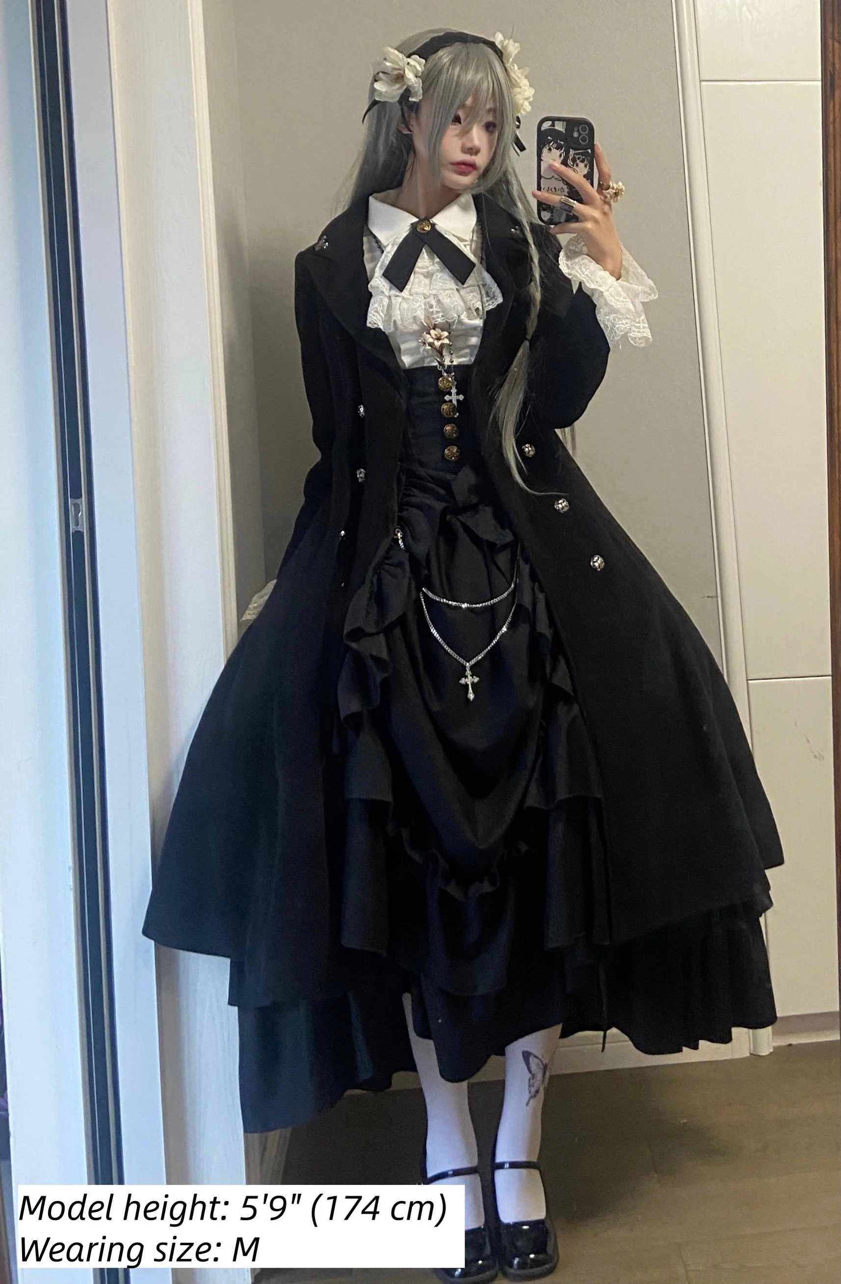 Nightingale Girl - Downfall Dawn - Gothic Lolita Black Double-Breasted Coat - Image 6