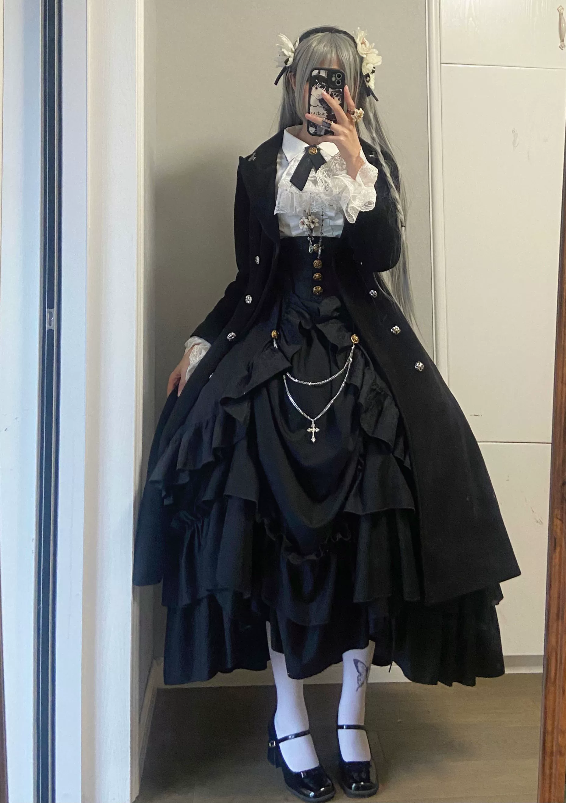 Nightingale Girl - Downfall Dawn - Gothic Lolita Black Double-Breasted Coat - Image 7