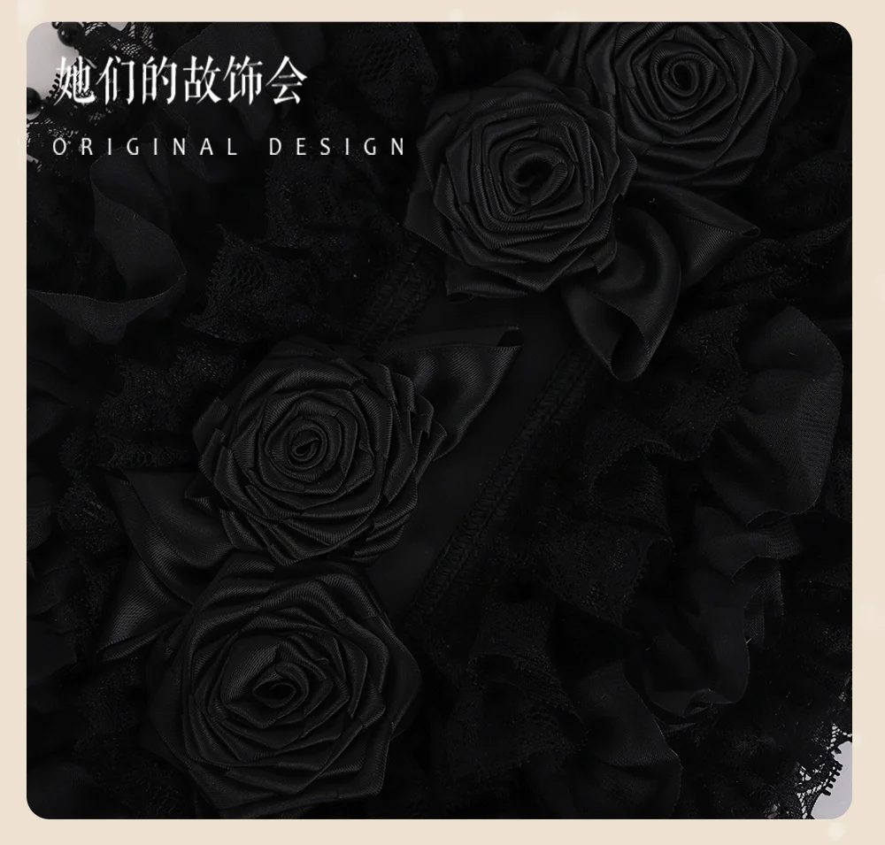 The Accessories' Story - Gothic Lolita Black Hat, Rose & Bead Tassels - Image 12