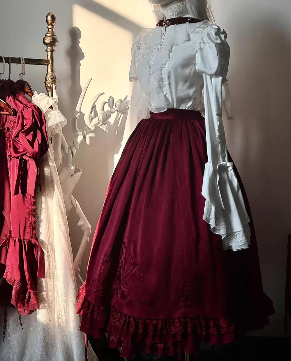 Dragon Bone - Gothic Lolita Blouse, Irregular Swallowtail Flounce Hem - Image 10