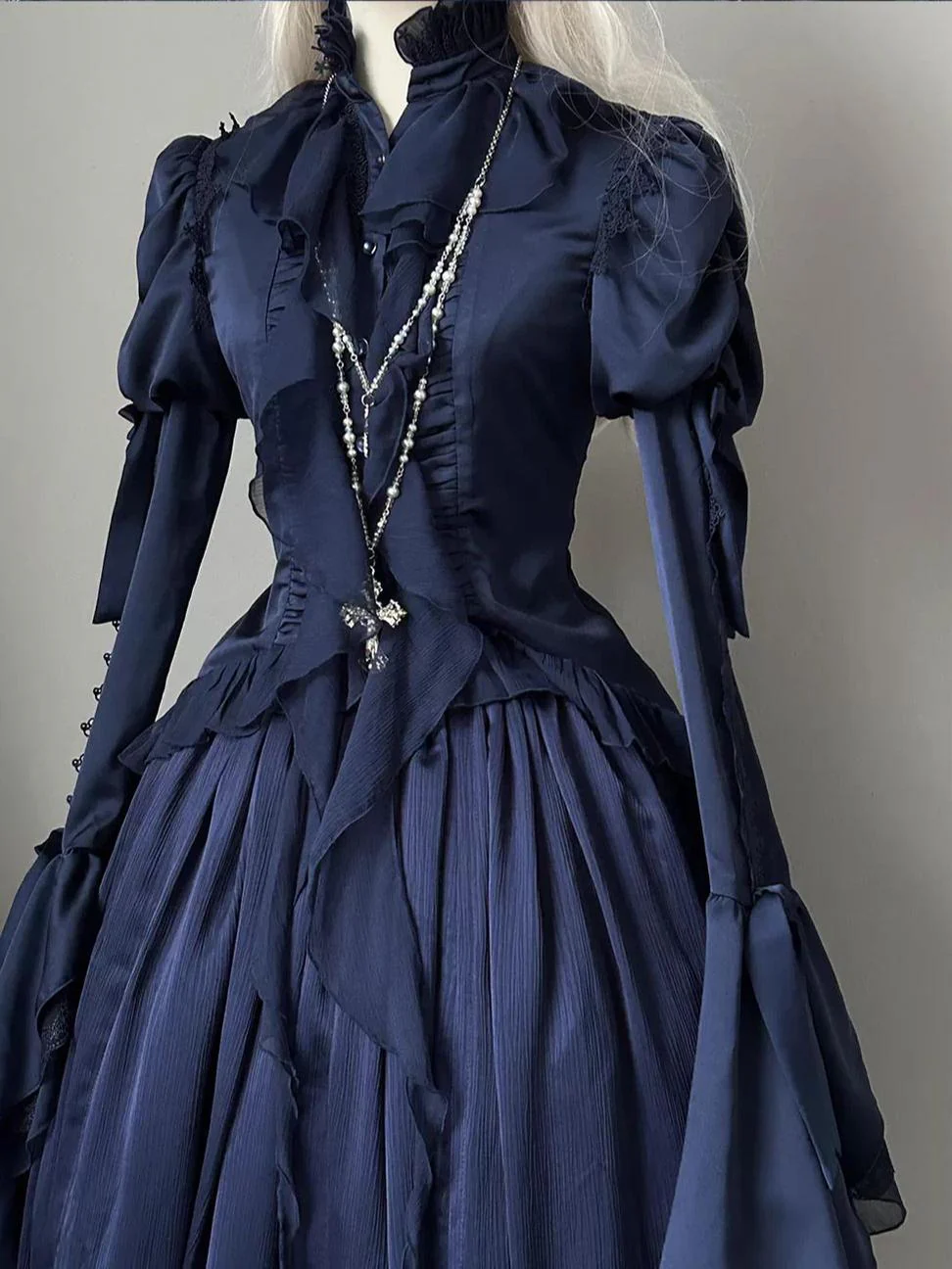 Dragon Bone - Gothic Lolita Blouse, Irregular Swallowtail Flounce Hem - Image 6