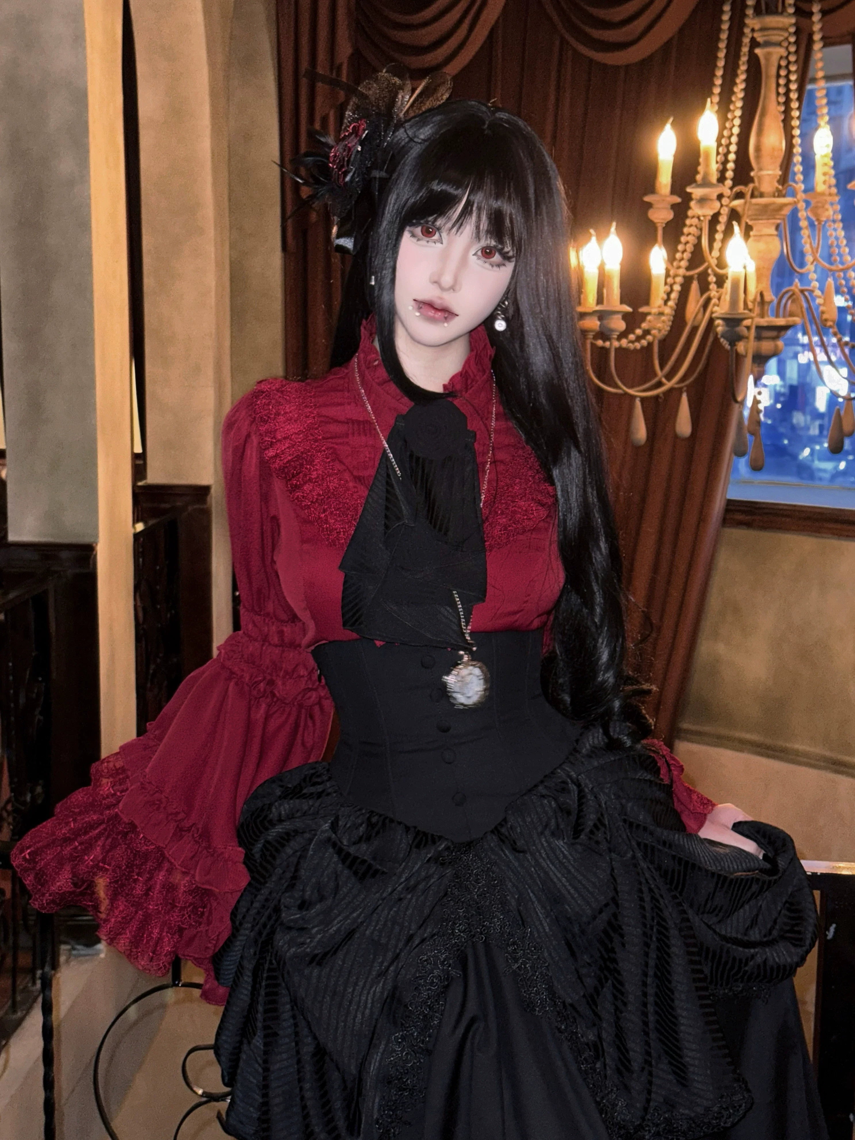 Twilight Zone - Gothic Lolita Blouse, Lace Hime-sleeve - Image 13