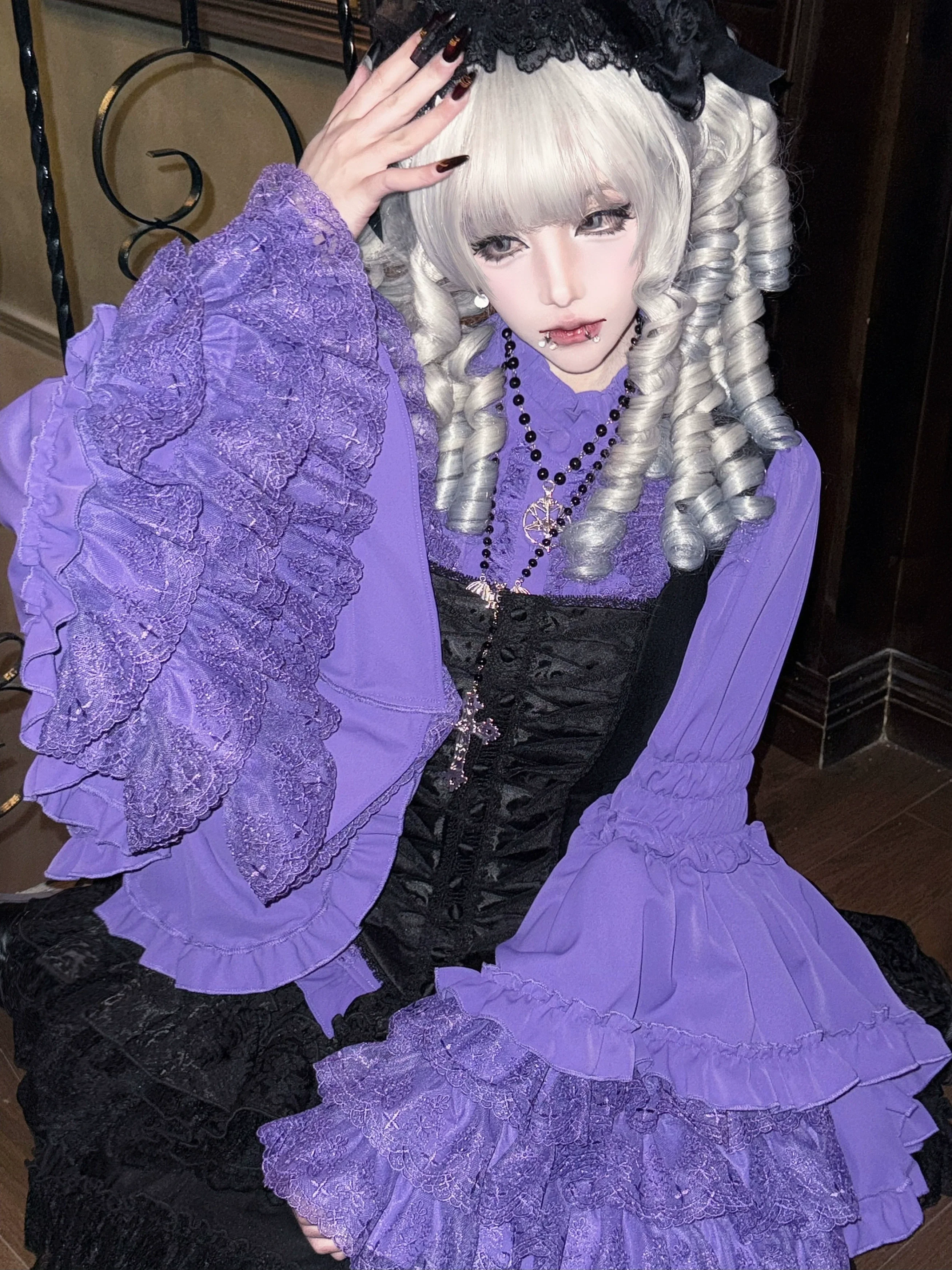 Twilight Zone - Gothic Lolita Blouse, Lace Hime-sleeve - Image 8