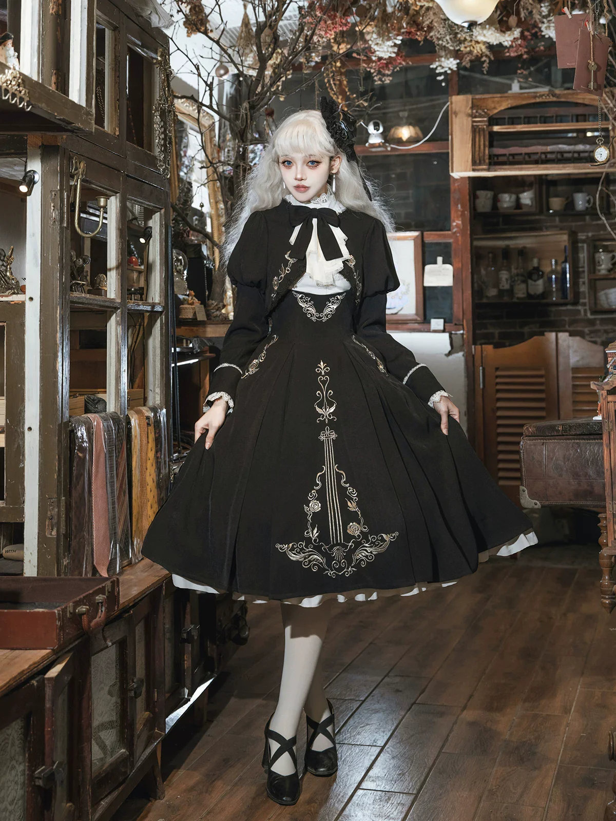 Violin Variations - Gothic Lolita Bust-supporting Dress Set, Violin Embroidery - Image 10