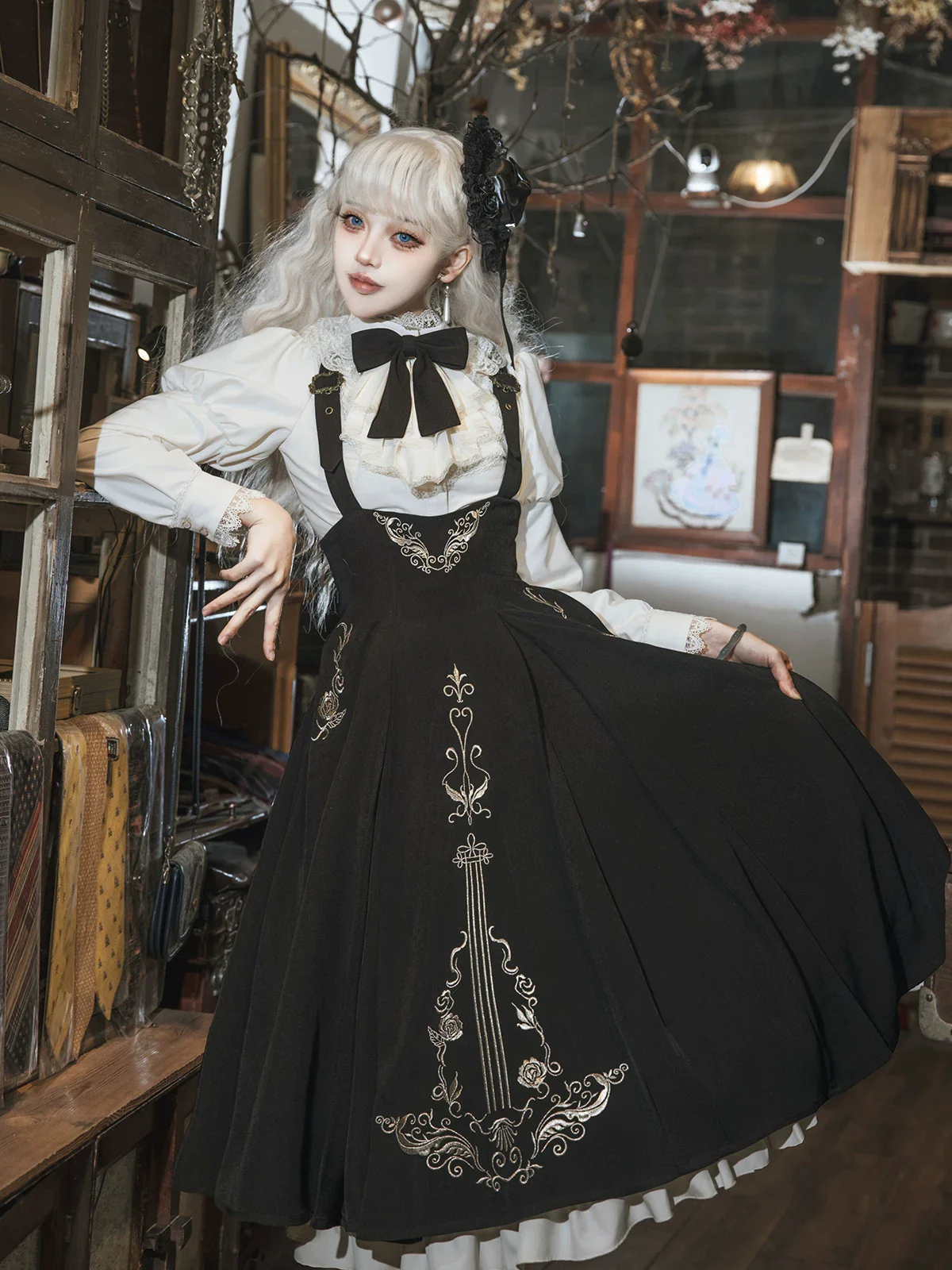 Violin Variations - Gothic Lolita Bust-supporting Dress Set, Violin Embroidery - Image 16