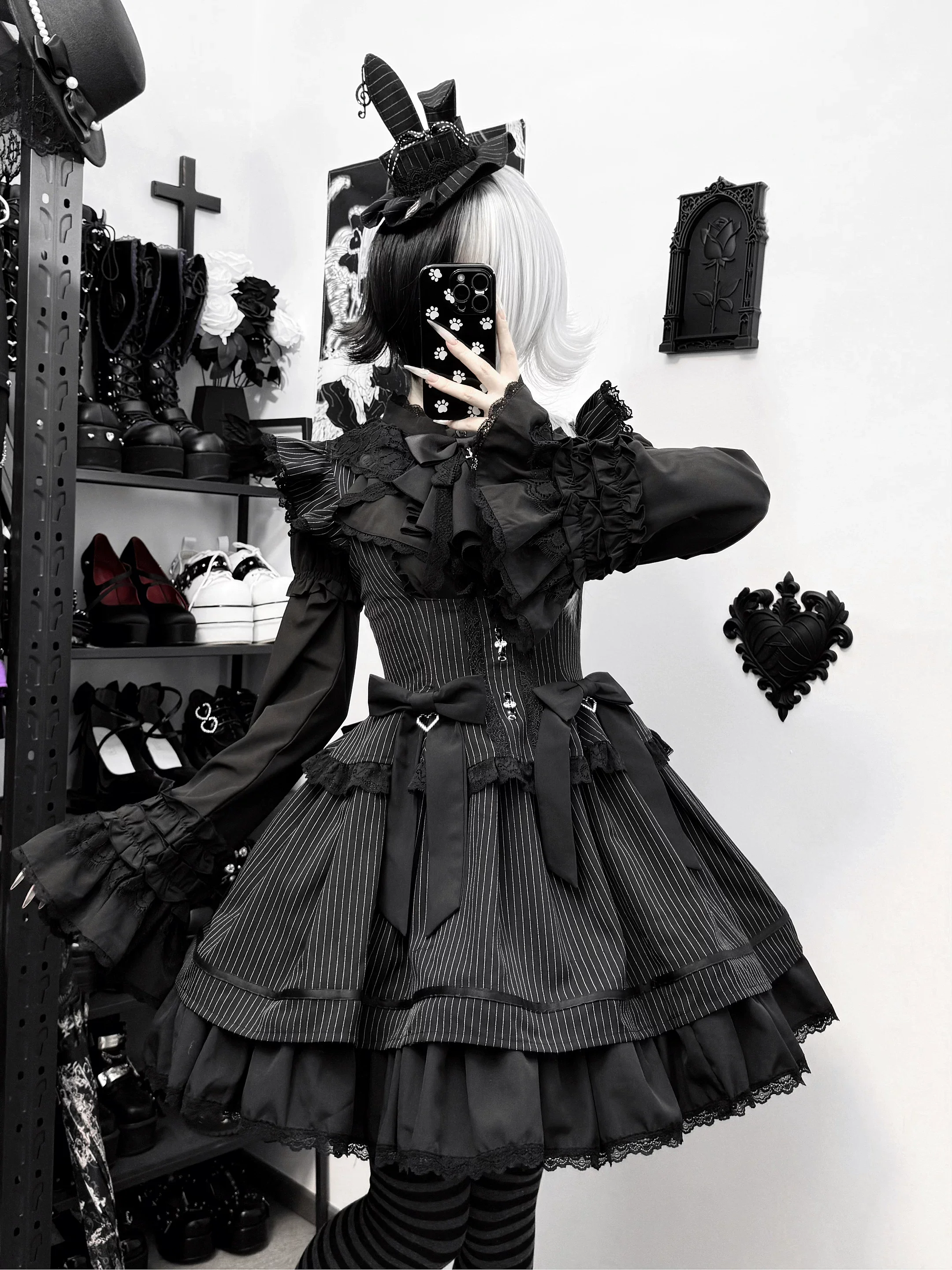 Moon Oath - Gothic Lolita Bust-supporting JSK Dress, Striped Style - Image 2