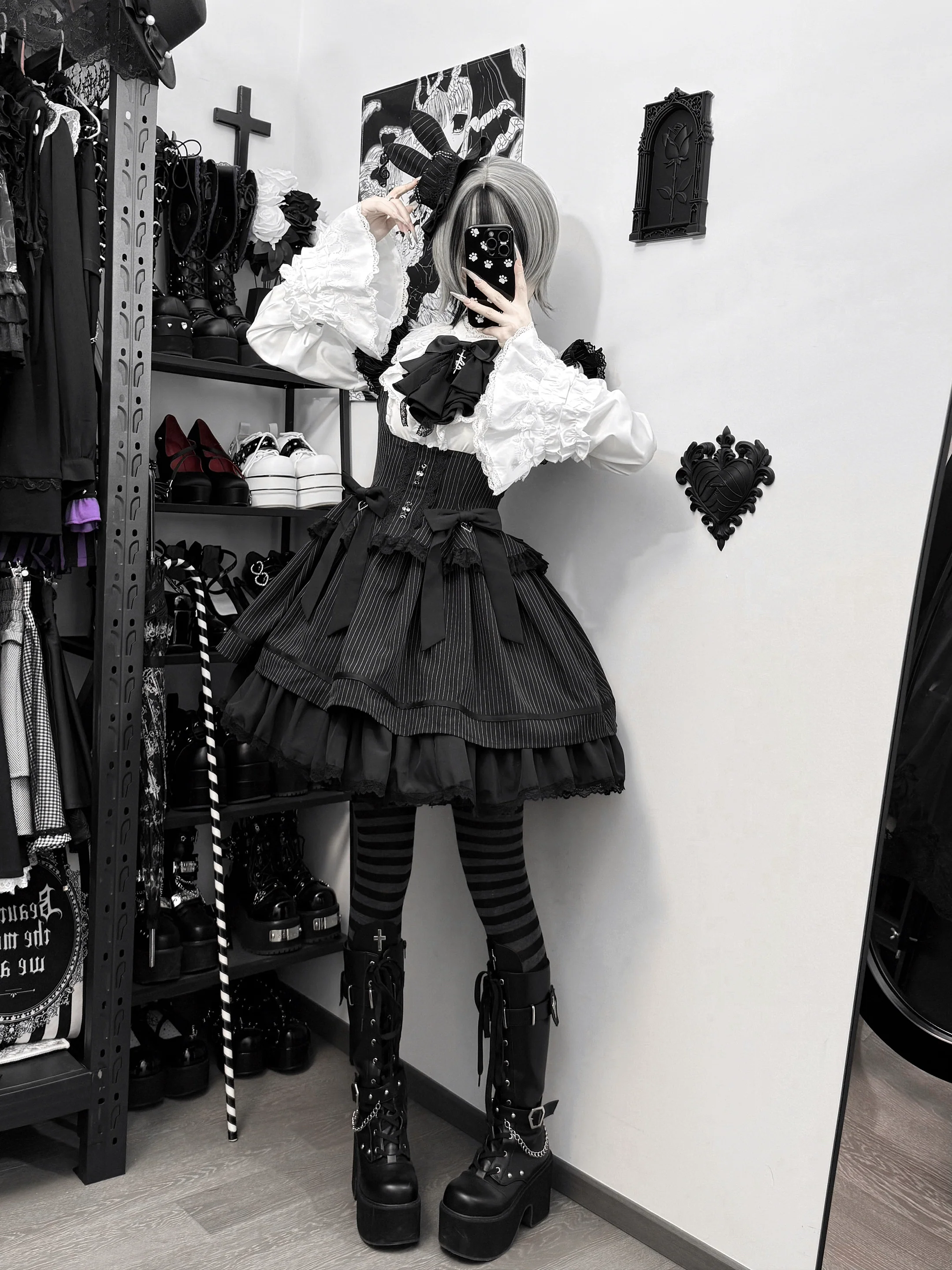 Moon Oath - Gothic Lolita Bust-supporting JSK Dress, Striped Style - Image 5