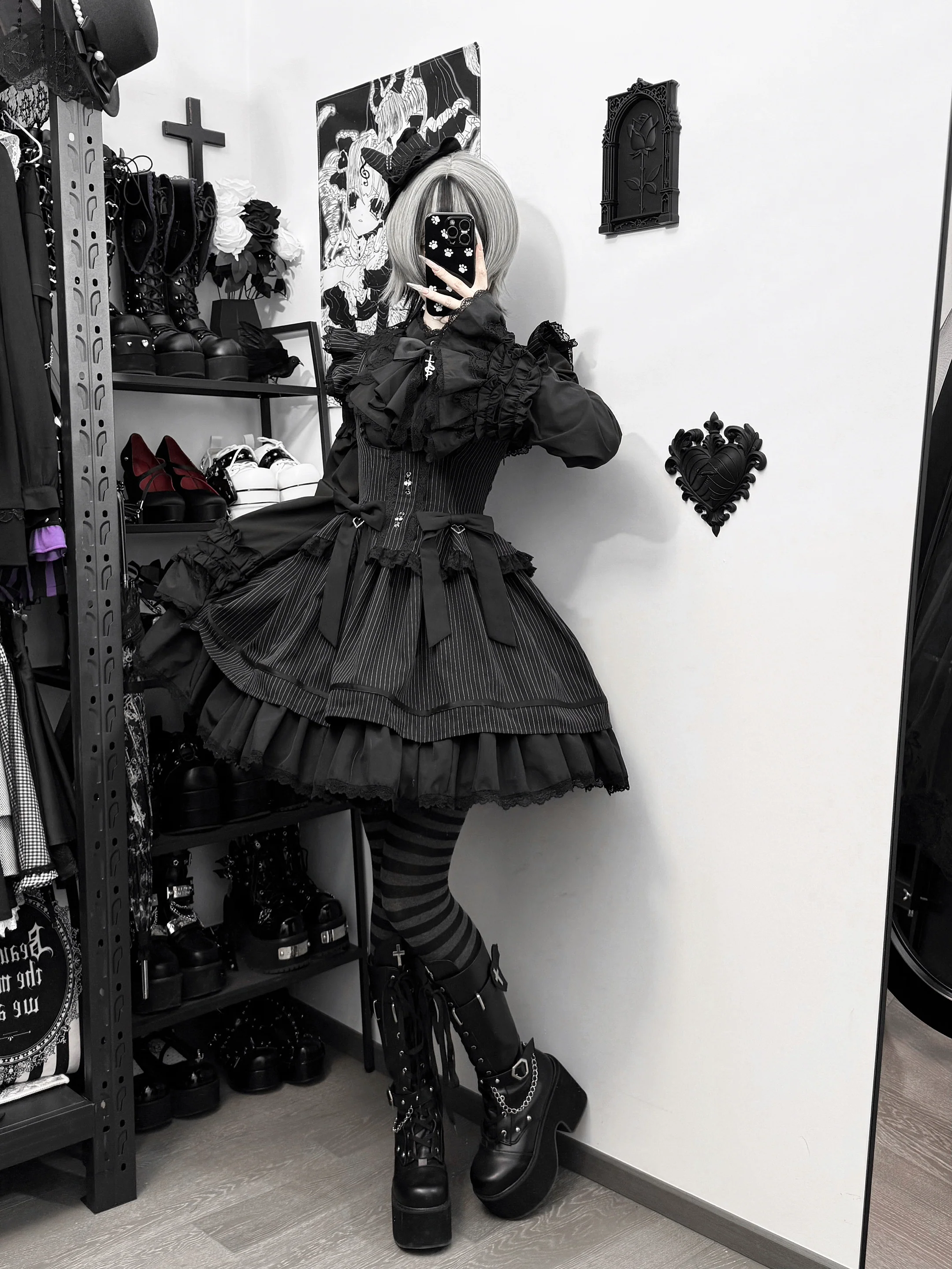 Moon Oath - Gothic Lolita Bust-supporting JSK Dress, Striped Style - Image 7