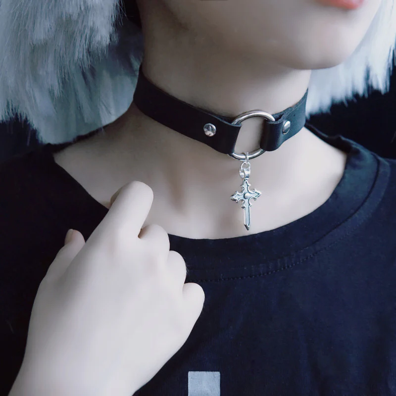 Strange Sugar - Gothic Lolita Cross Leather Choker - Image 11