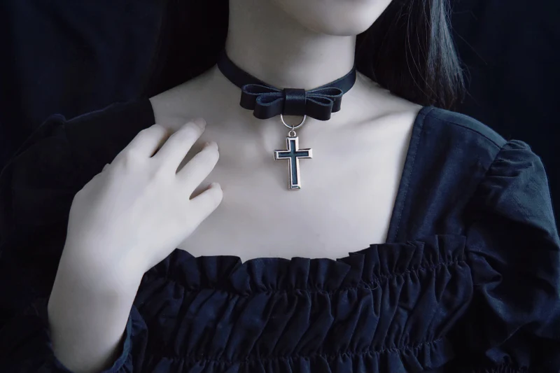 Strange Sugar - Gothic Lolita Cross Leather Choker - Image 15