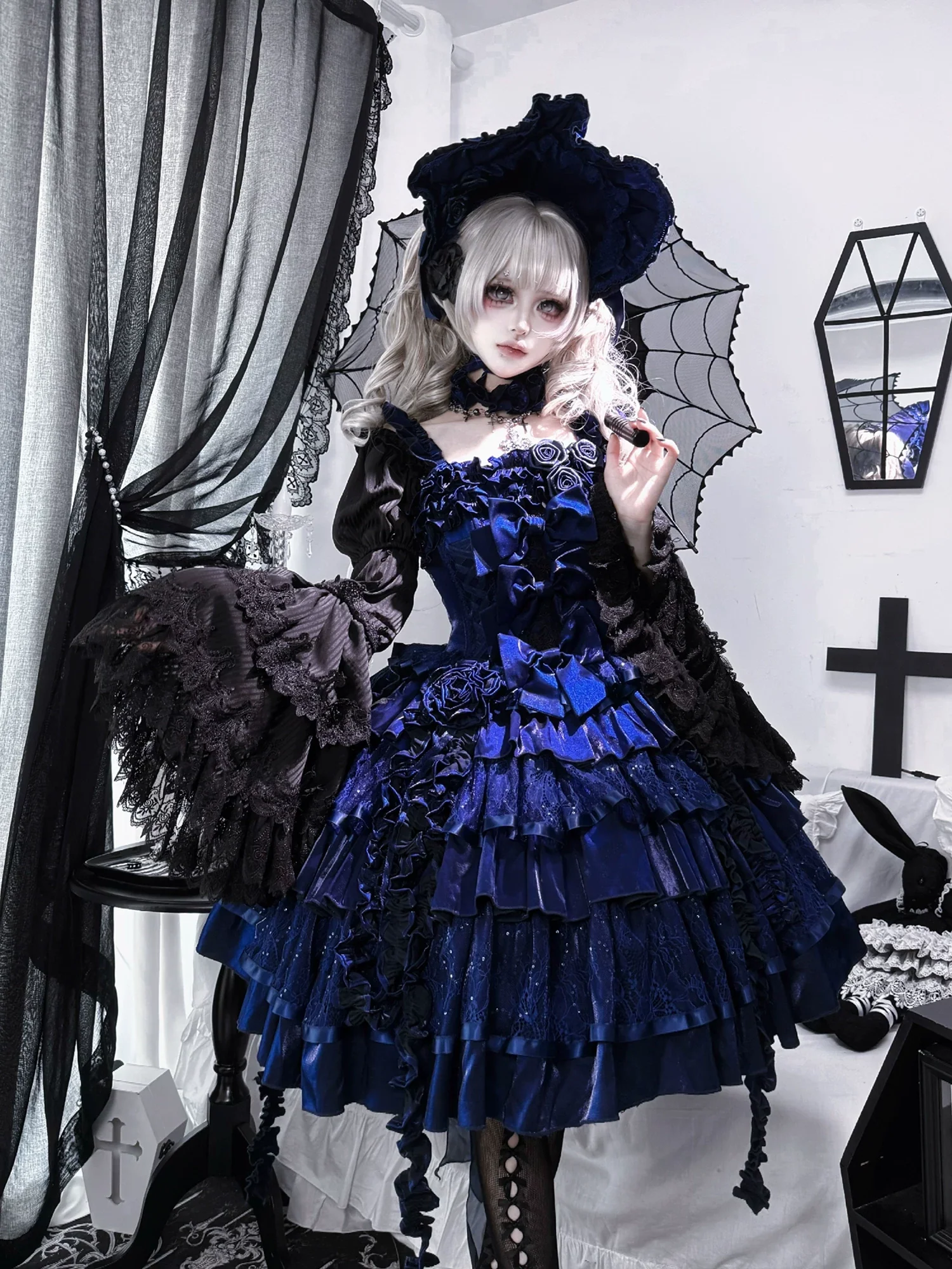 Eternal Night Rose - Gothic Lolita Doll Style JSK Dress, Tiered Ruffles - Image 10