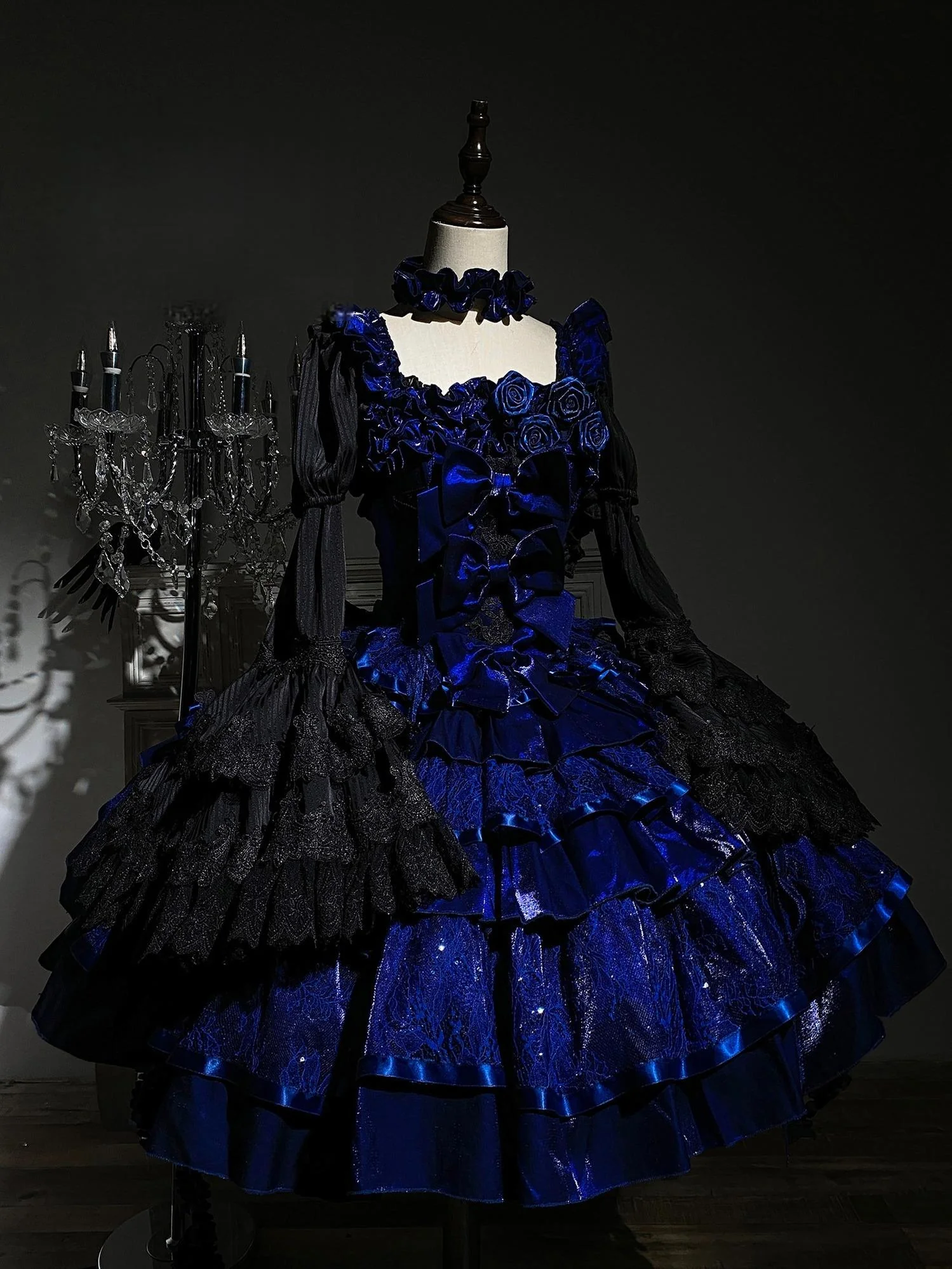Eternal Night Rose - Gothic Lolita Doll Style JSK Dress, Tiered Ruffles - Image 3