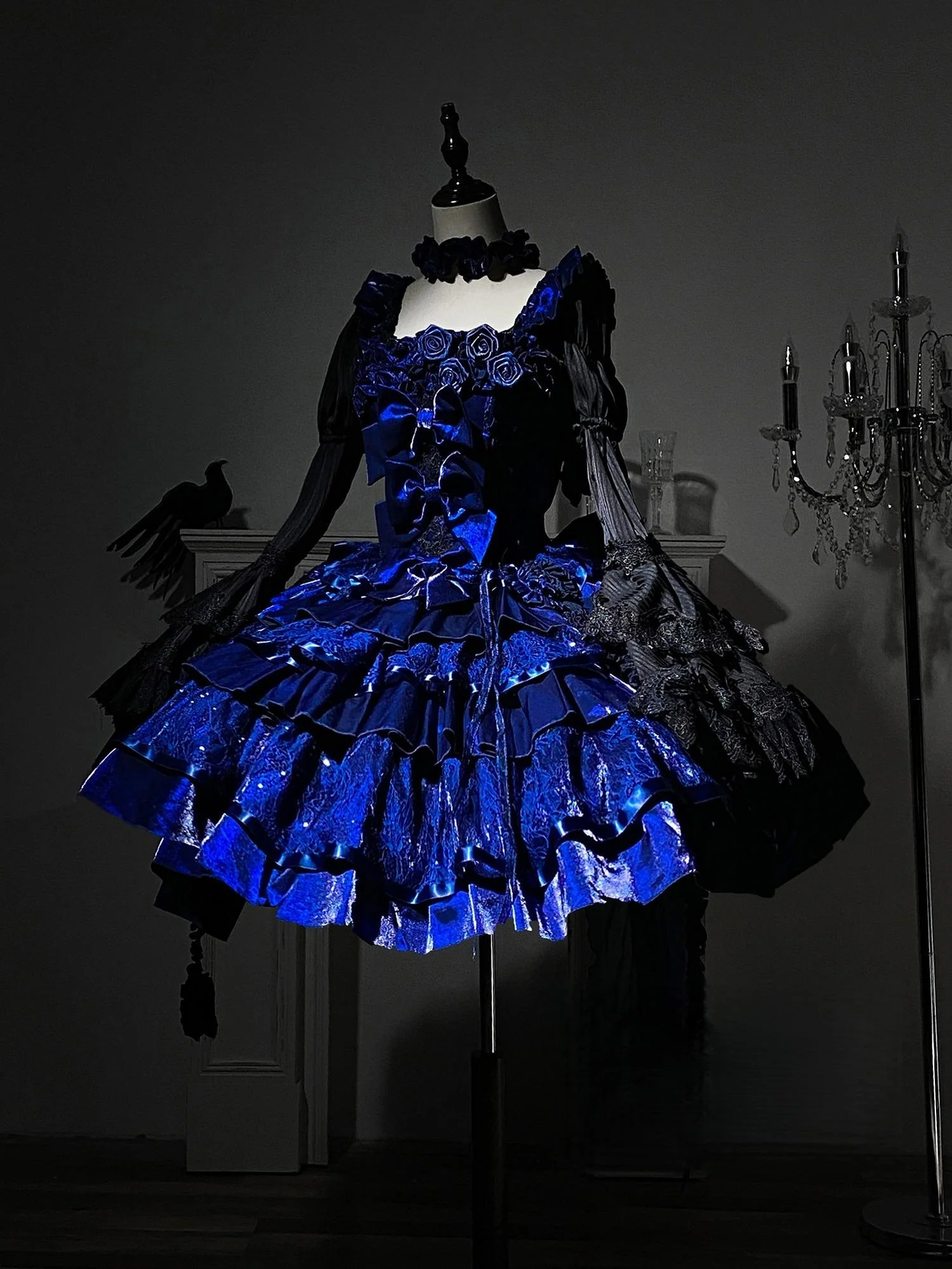 Eternal Night Rose - Gothic Lolita Doll Style JSK Dress, Tiered Ruffles - Image 6