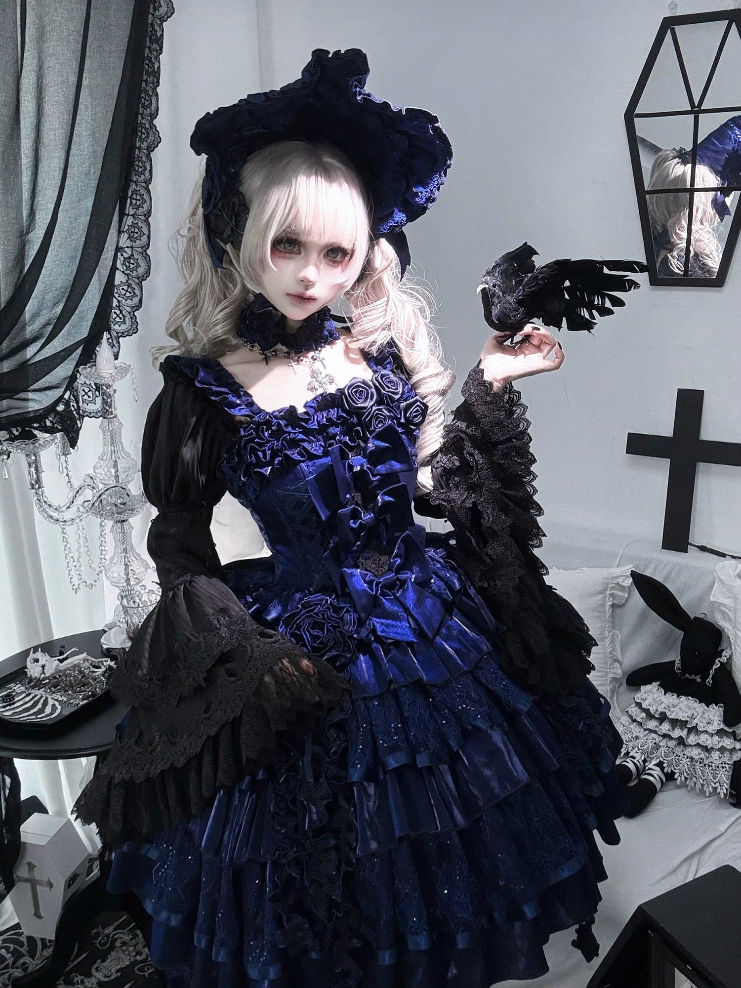 Eternal Night Rose - Gothic Lolita Doll Style JSK Dress, Tiered Ruffles - Image 8