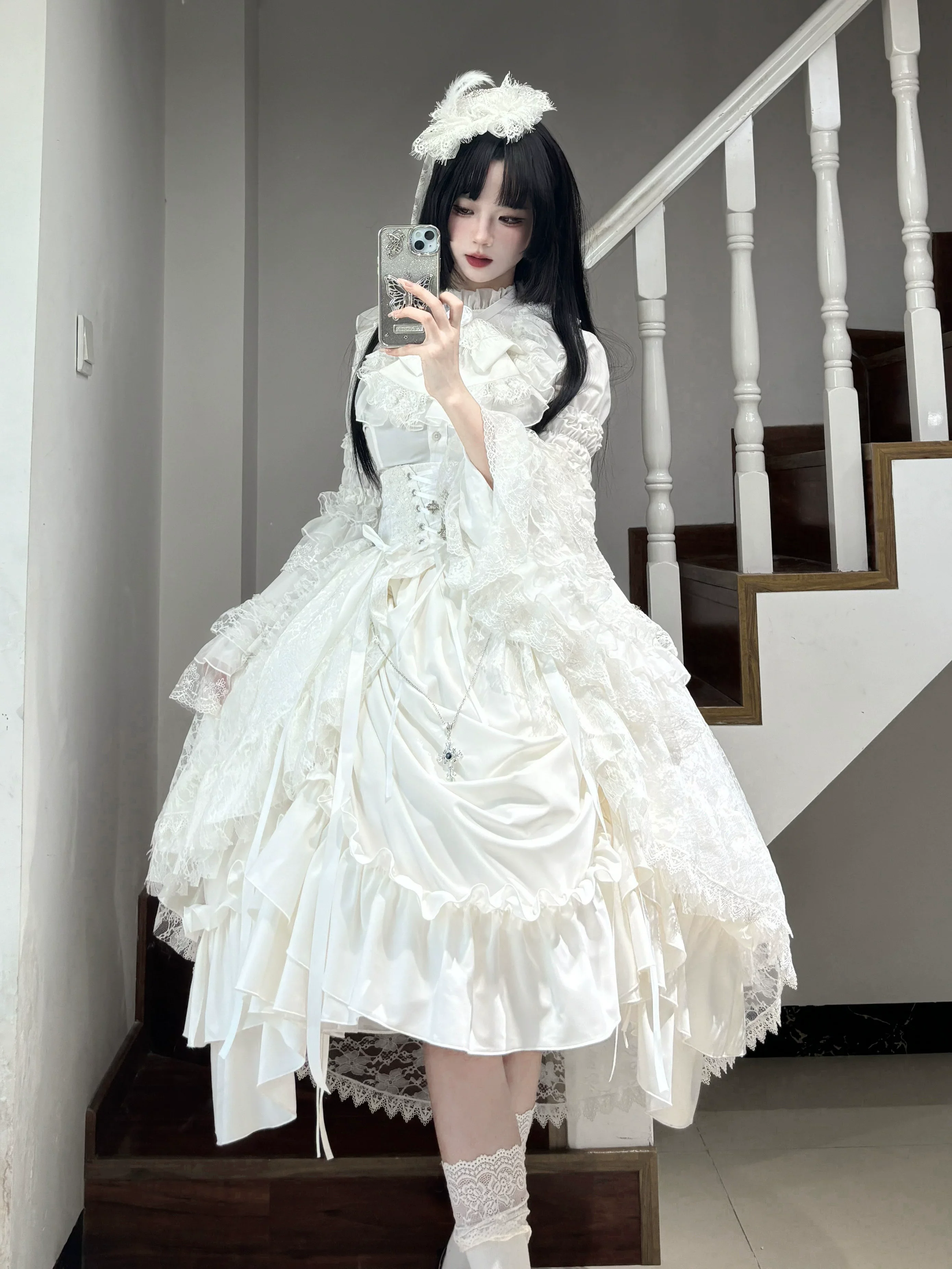 Nightingale Girl - Eternal Taboo - Gothic Lolita Dress with Princess Sleeve Shirt - Image 3