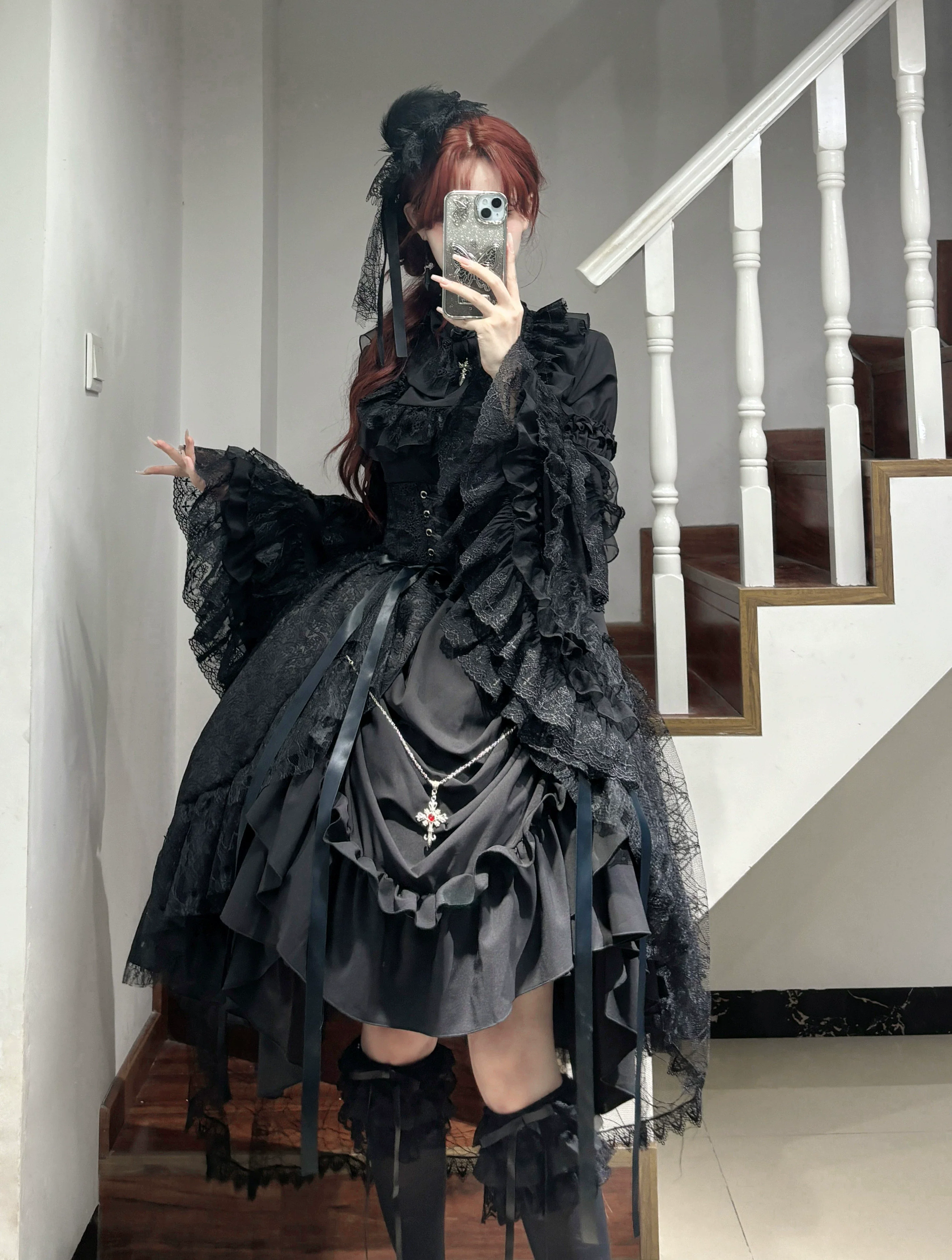 Nightingale Girl - Eternal Taboo - Gothic Lolita Dress with Princess Sleeve Shirt - Image 5