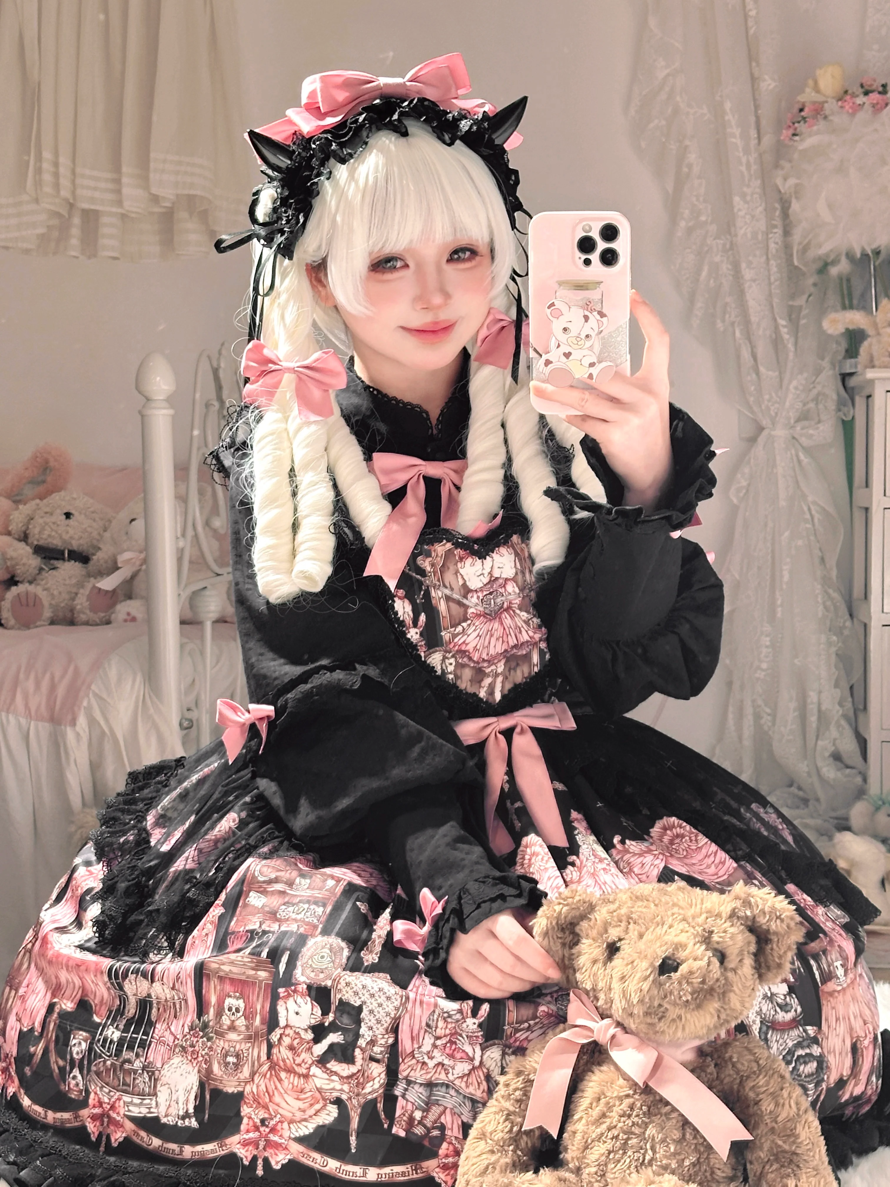 Missing Lamb Case - Gothic Lolita Dress Set with Sheep Prints - Image 12