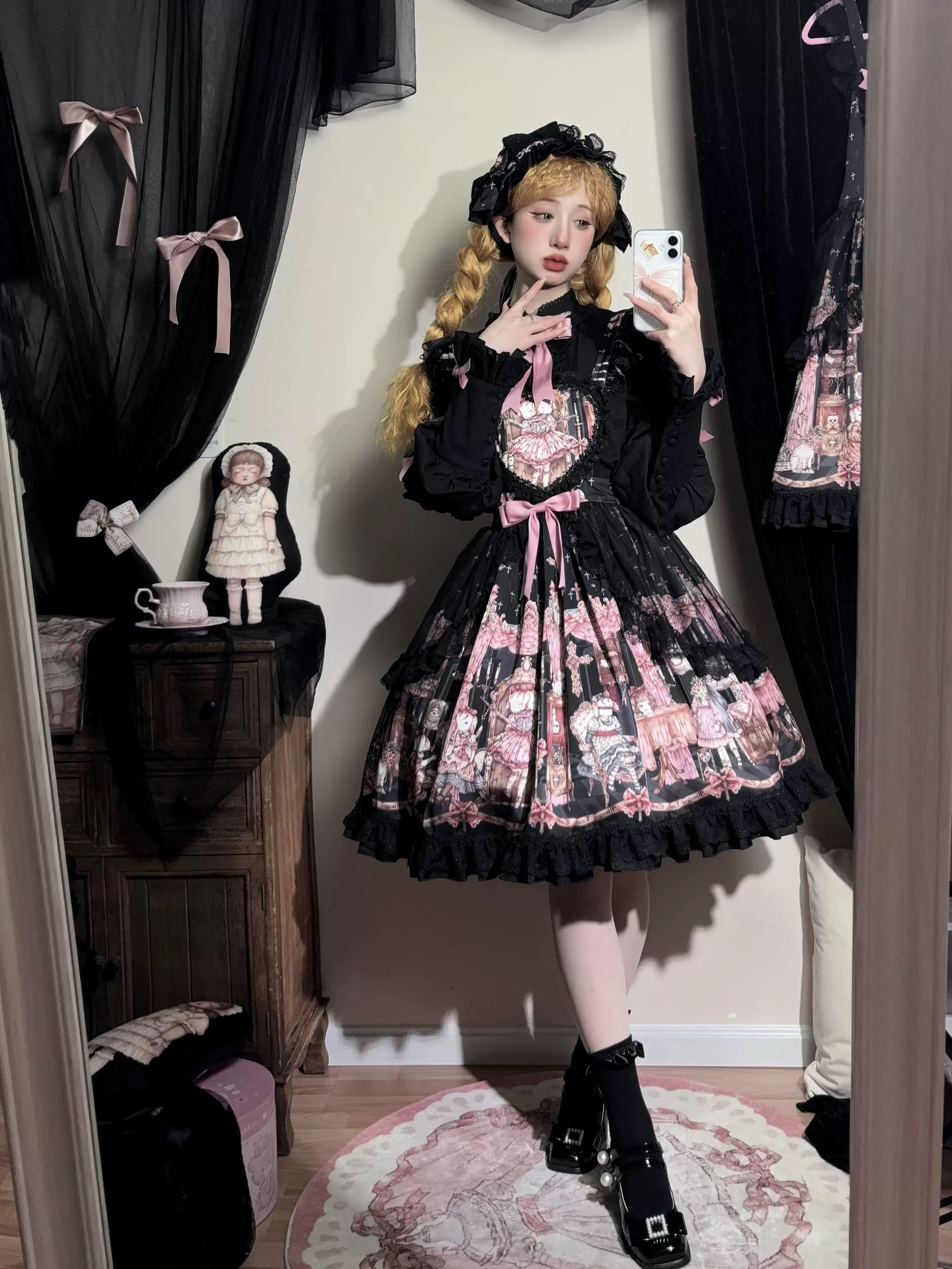 Missing Lamb Case - Gothic Lolita Dress Set with Sheep Prints - Image 3