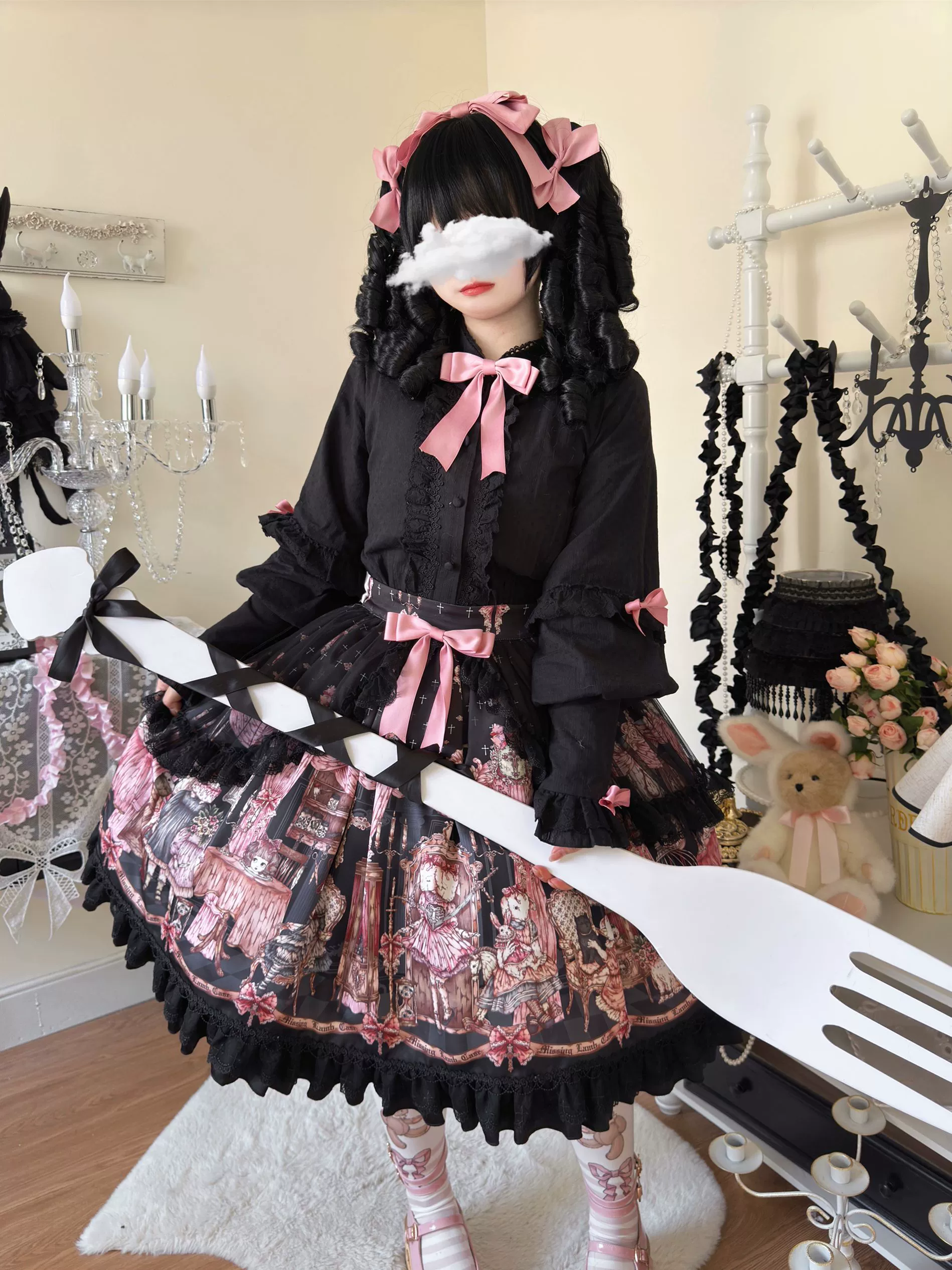 Missing Lamb Case - Gothic Lolita Dress Set with Sheep Prints - Image 37