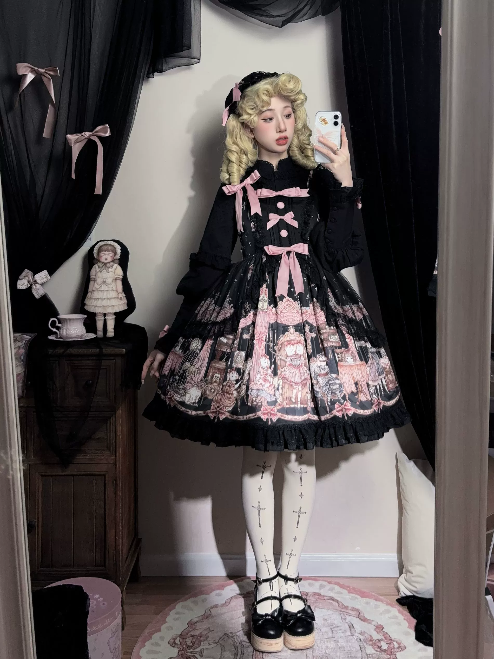 Missing Lamb Case - Gothic Lolita Dress Set with Sheep Prints - Image 4