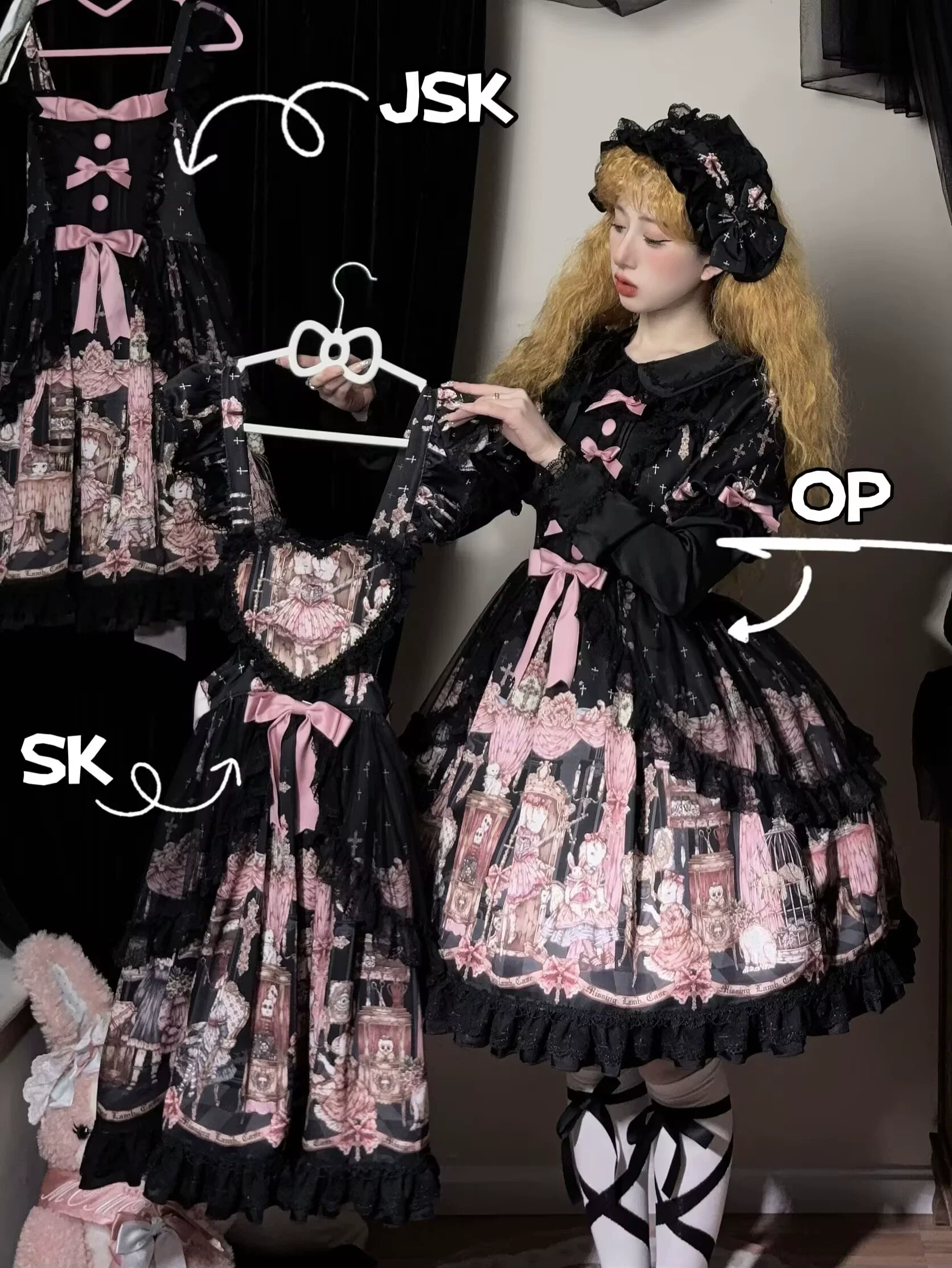 Missing Lamb Case - Gothic Lolita Dress Set with Sheep Prints - Image 5