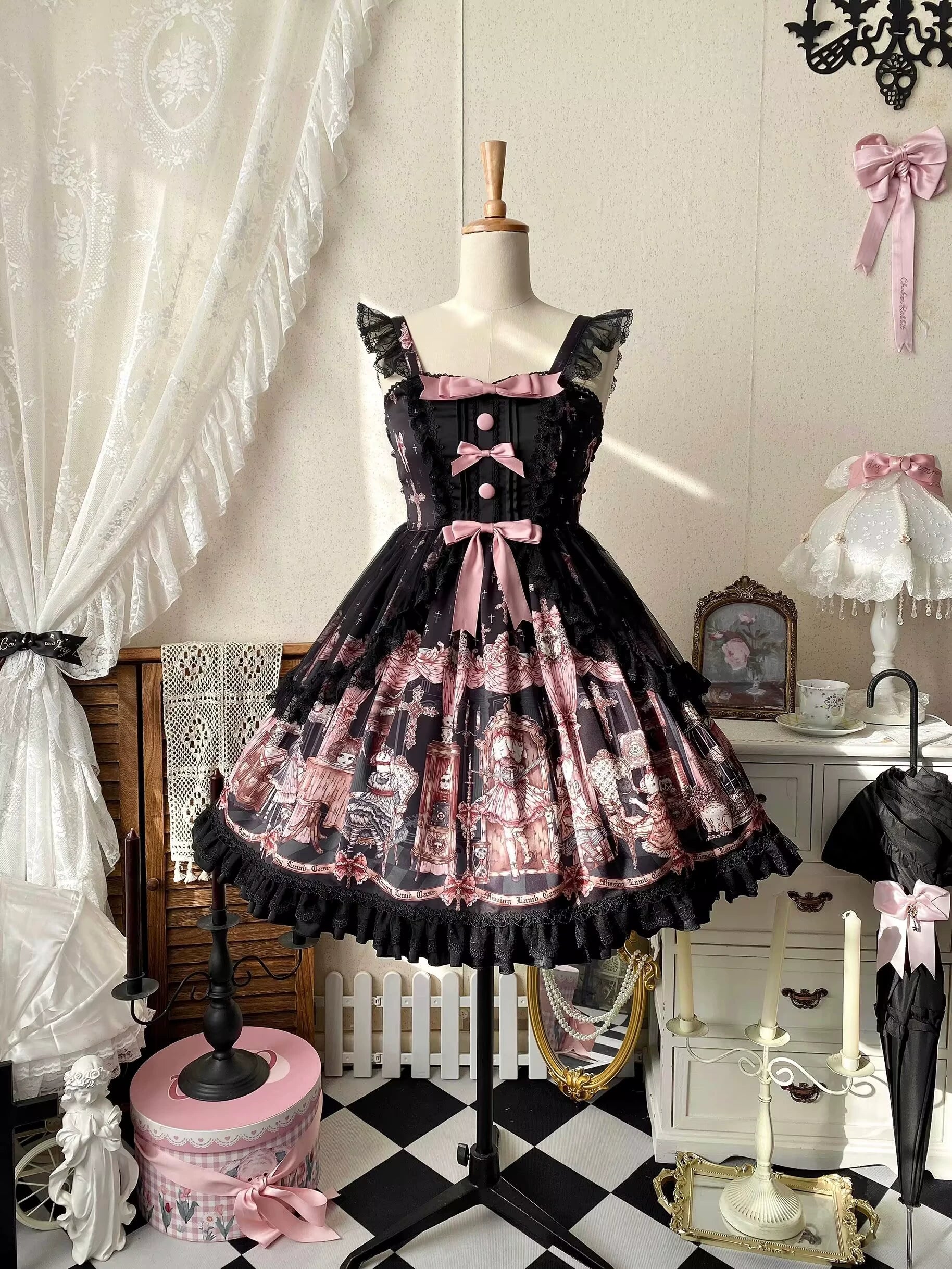 Missing Lamb Case - Gothic Lolita Dress Set with Sheep Prints - Image 54