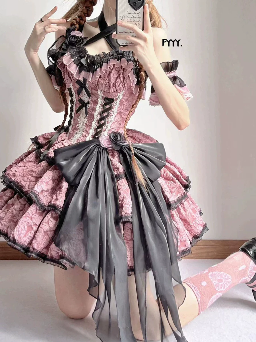 Xingweimian - Medea's Kiss - Gothic Lolita Dress Tiered Hem Pink JSK Dress Set - Image 5