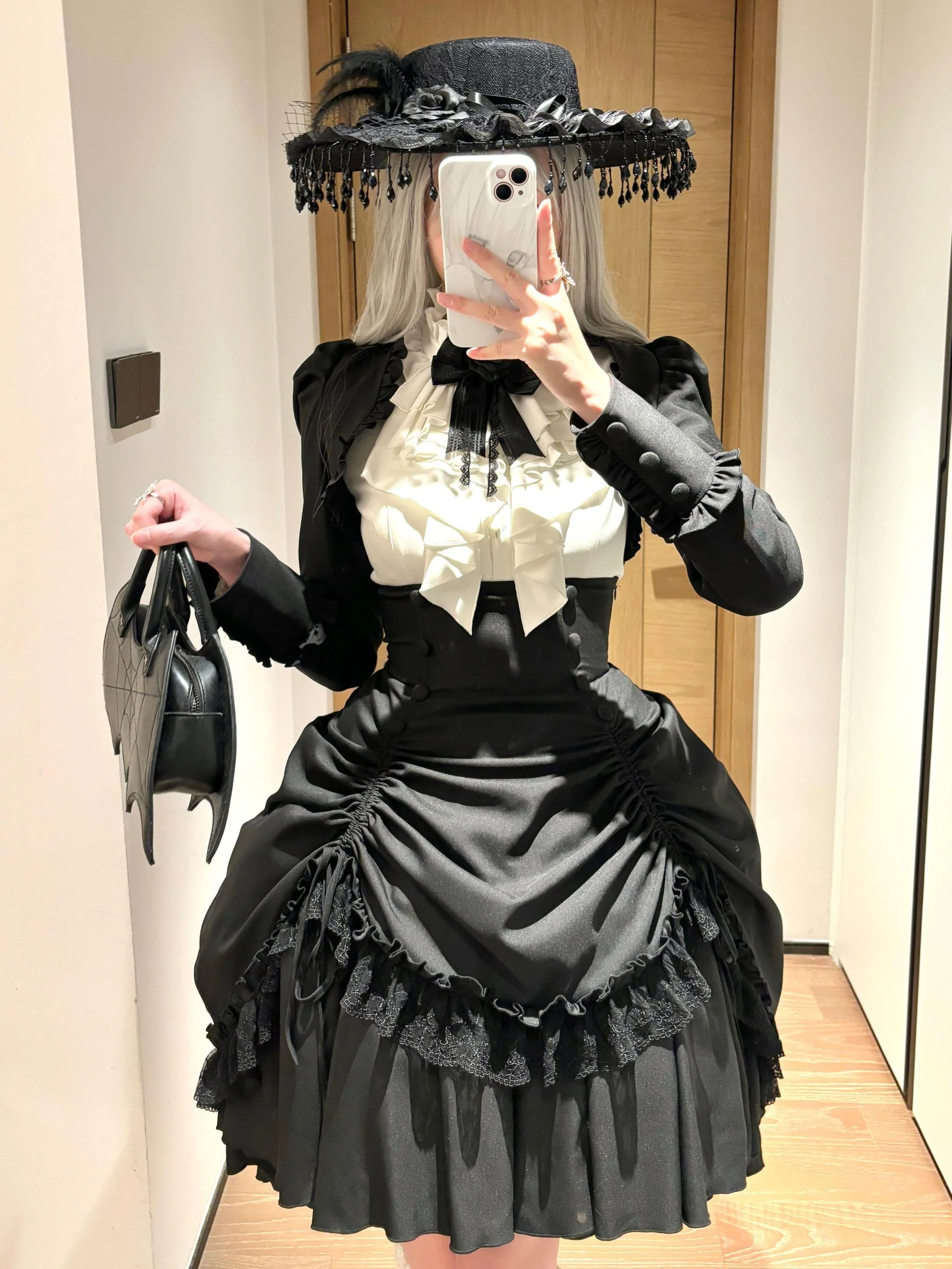 Petite Fangs - Gothic Lolita Fishbone Waist SK Dress, Drawstring Lift-up Hem - Image 10
