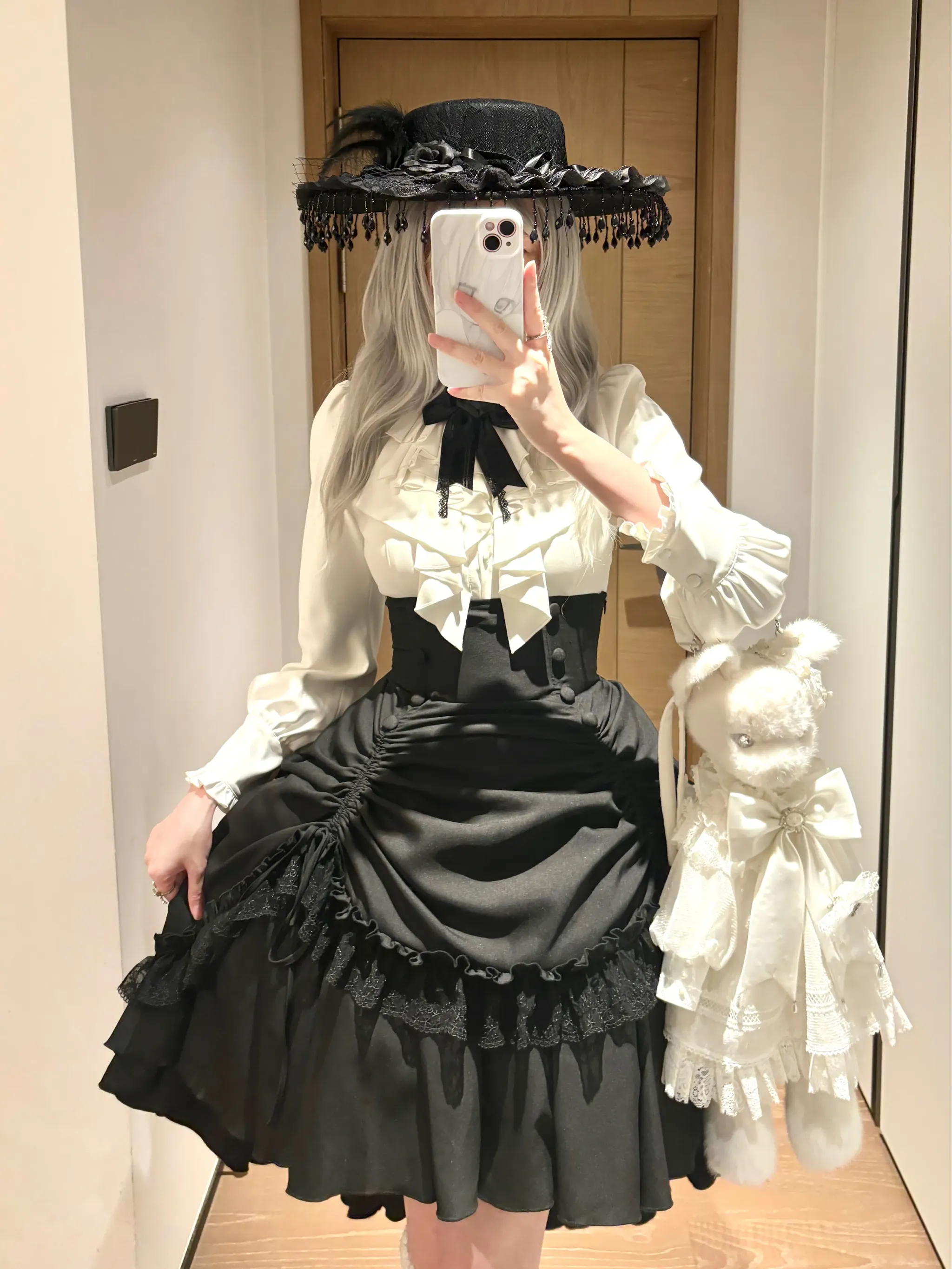 Petite Fangs - Gothic Lolita Fishbone Waist SK Dress, Drawstring Lift-up Hem - Image 9
