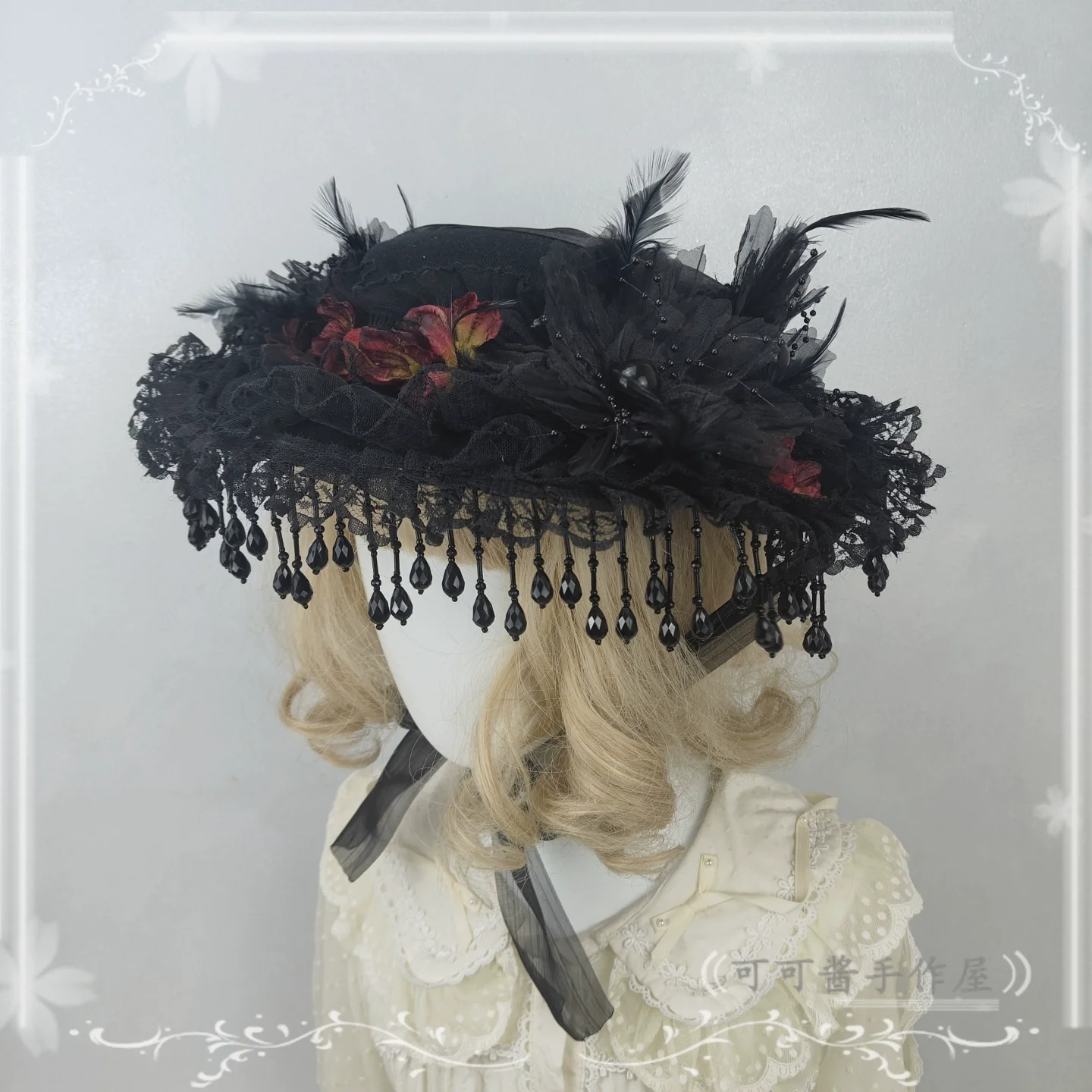 Gothic Lolita Flat Hat, With Ribbon Ties - Image 6
