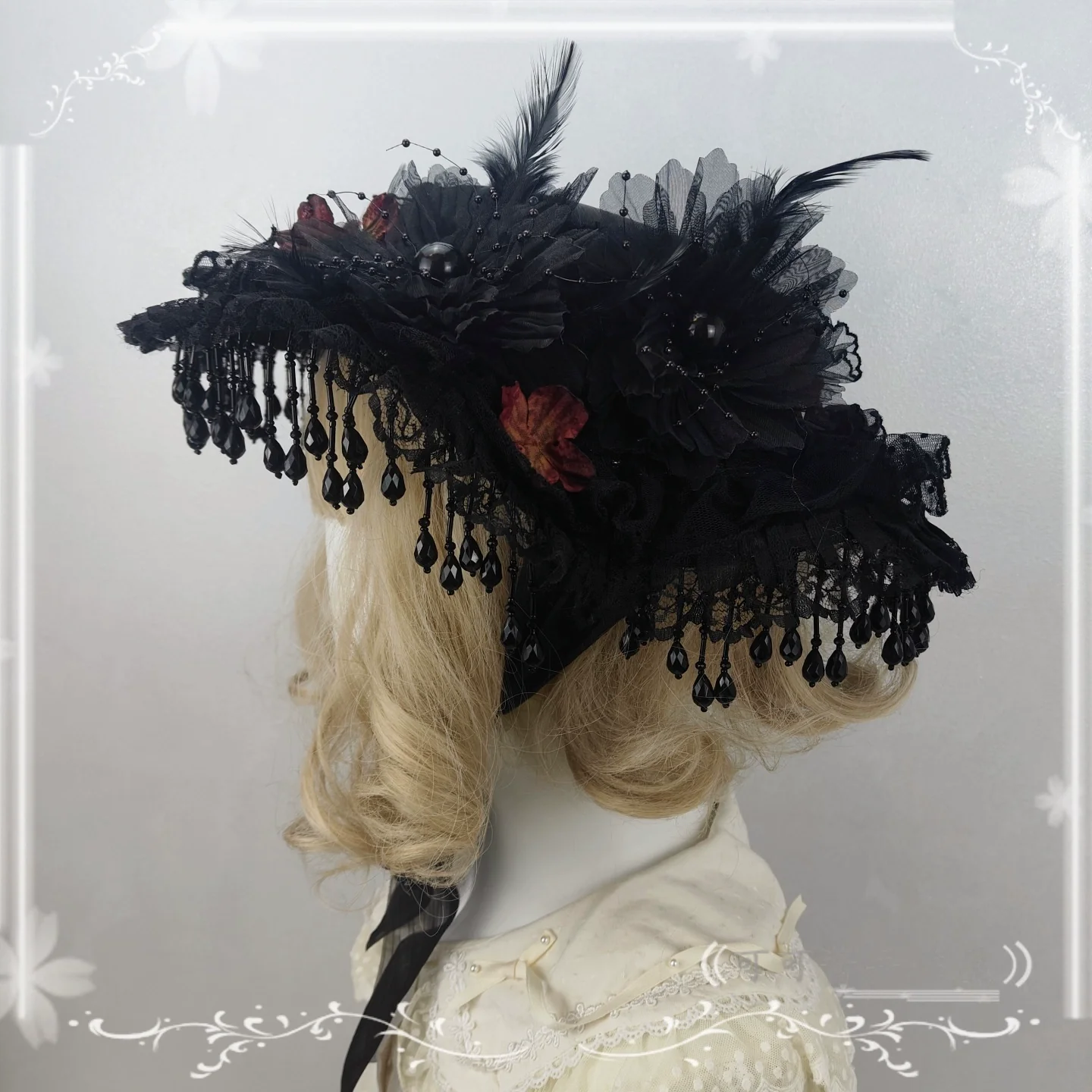 Gothic Lolita Flat Hat, With Ribbon Ties - Image 7