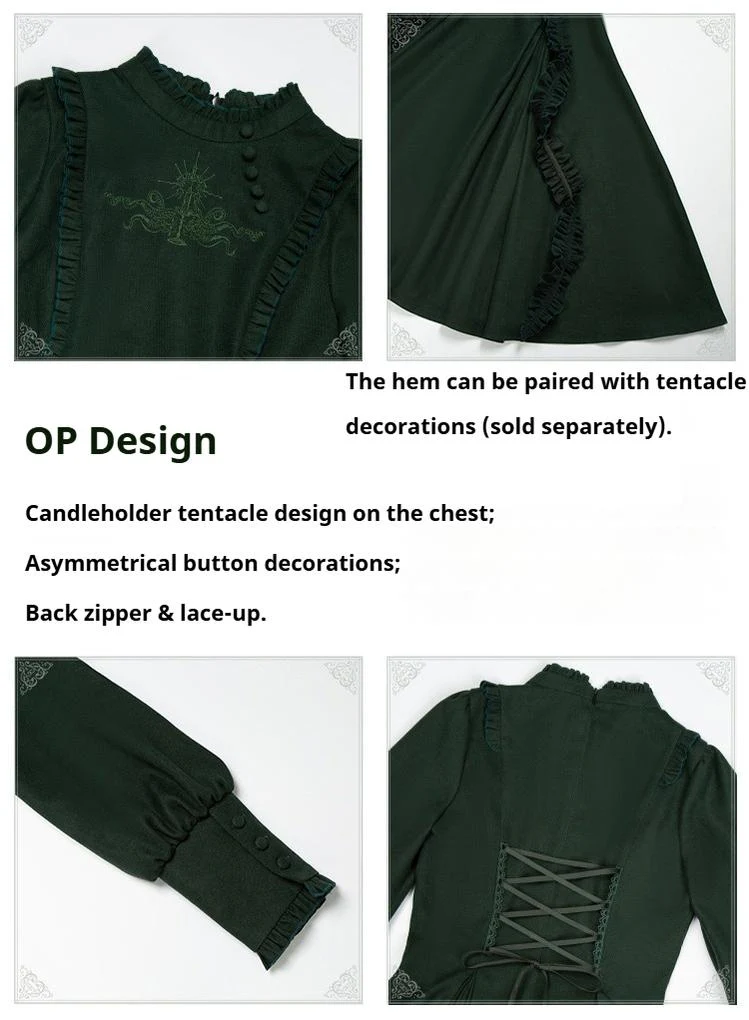 With PUJI - Letter and Poetry · Abyss Clinic - Gothic Lolita Green Dress Set - Image 8