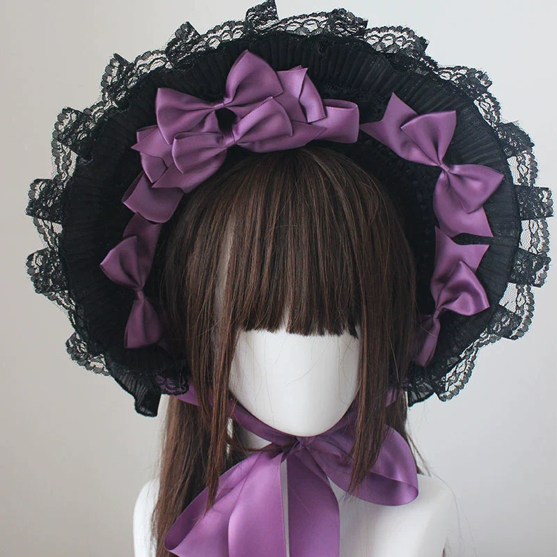 Deer Girl - Gothic Lolita Handmade Bonnet with Bows and Beads - Image 3