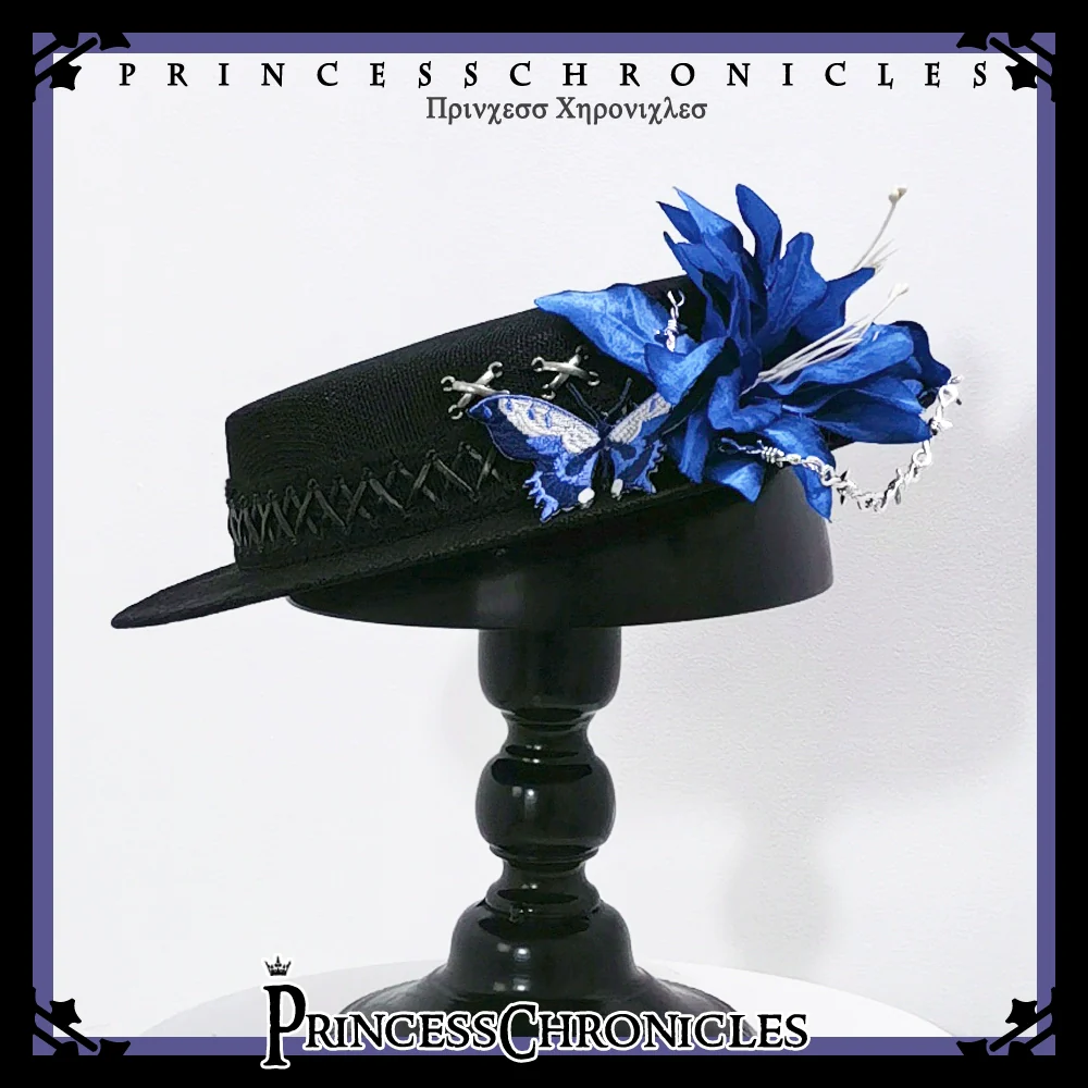 Crimson Ash Zero - Gothic Lolita Hat Handmade Black Flat Cap Top Hat