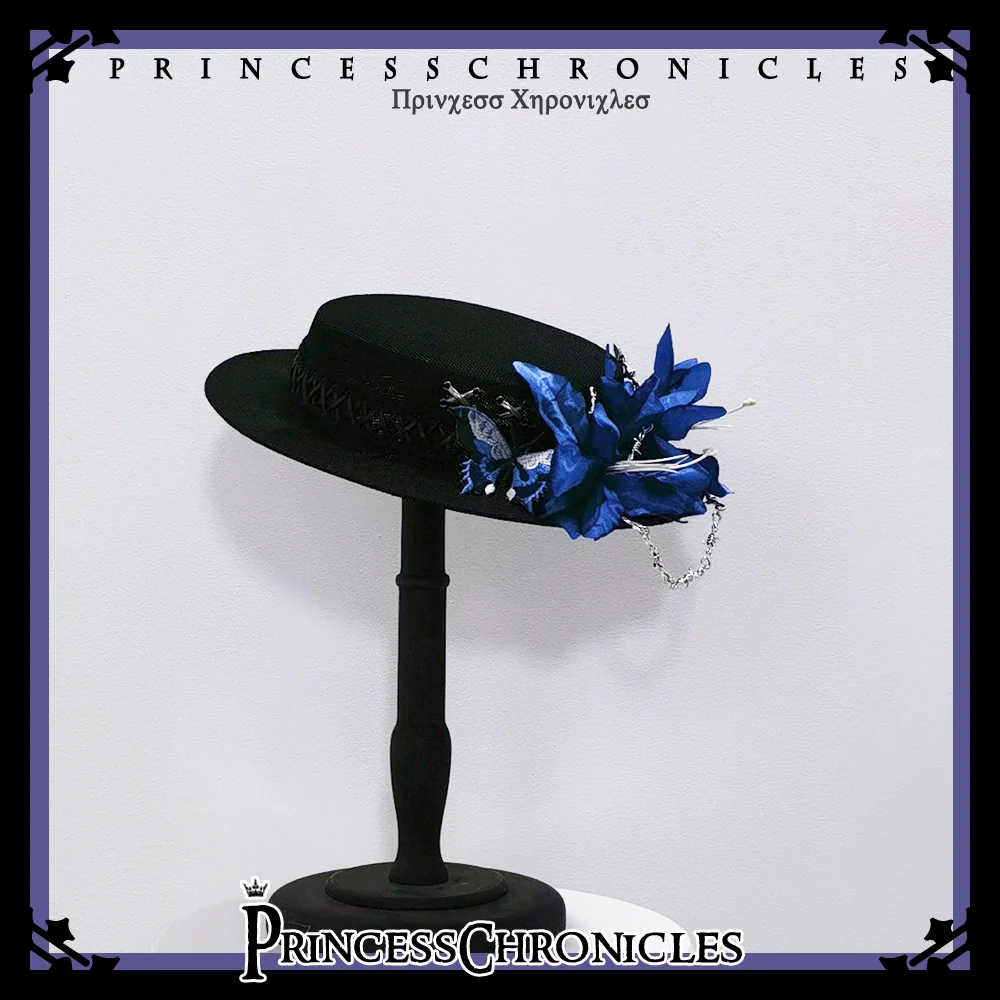 Crimson Ash Zero - Gothic Lolita Hat Handmade Black Flat Cap Top Hat - Image 3