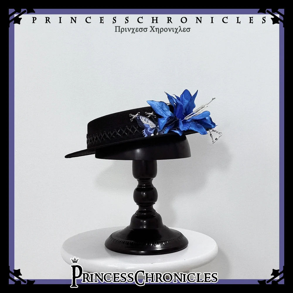 Crimson Ash Zero - Gothic Lolita Hat Handmade Black Flat Cap Top Hat - Image 4