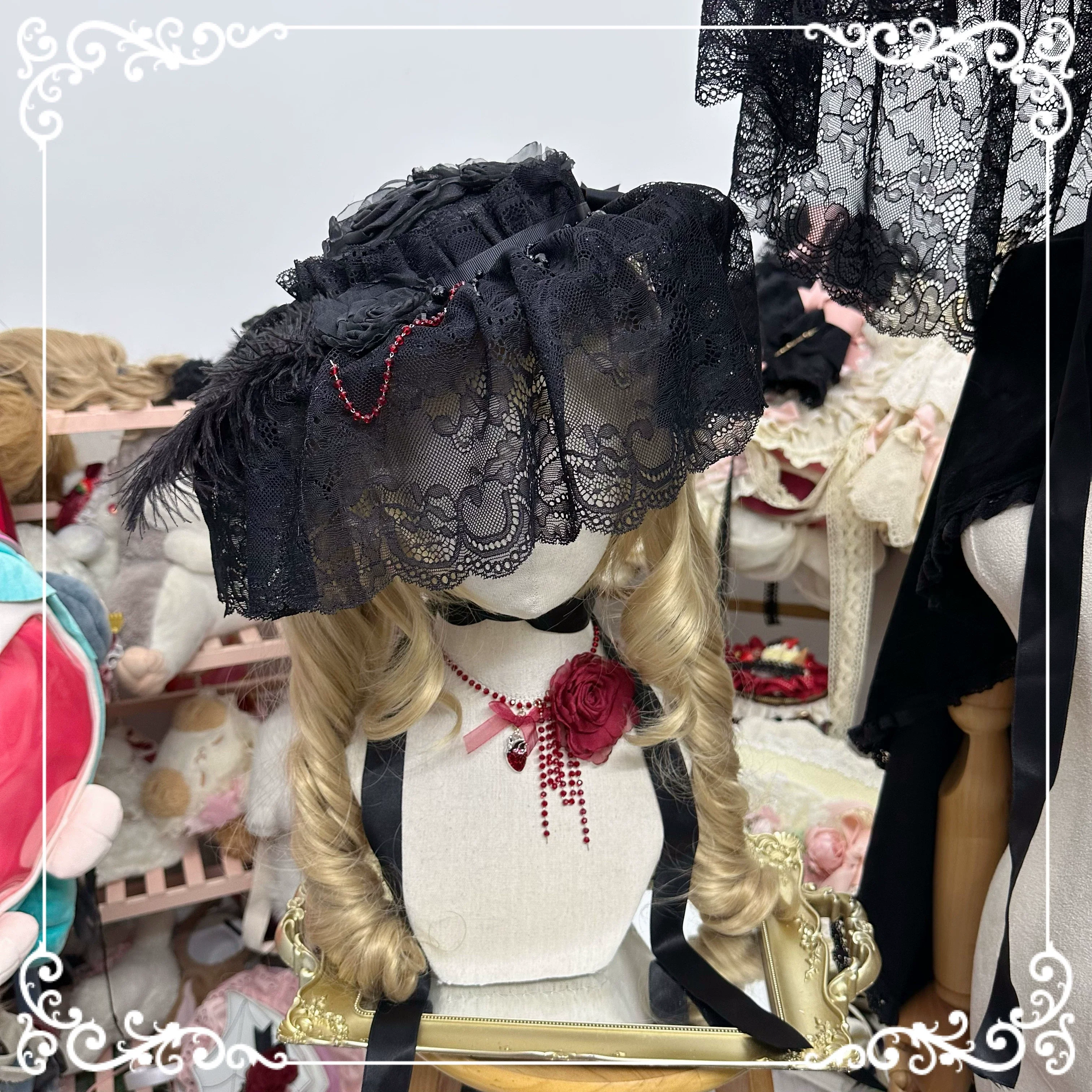 Gothic Lolita Hat Widow Hat Black Headdress - Image 6
