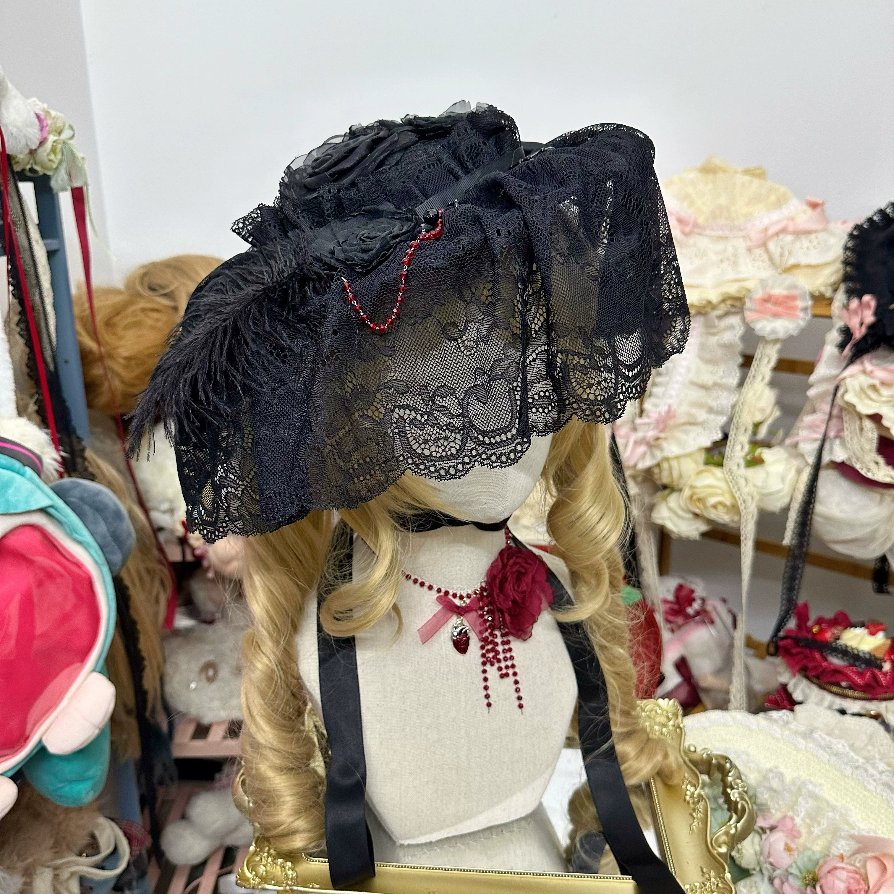 Gothic Lolita Hat Widow Hat Black Headdress - Image 9