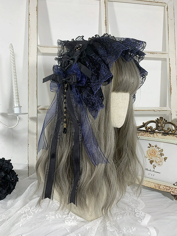 Sweet Jelly Lolita - Gothic Lolita Headband Black Bow Lace Hair Accessory - Image 6