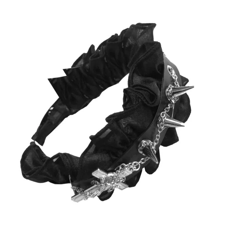 Gothic Lolita Headband Black Rivet Headwear - Image 5