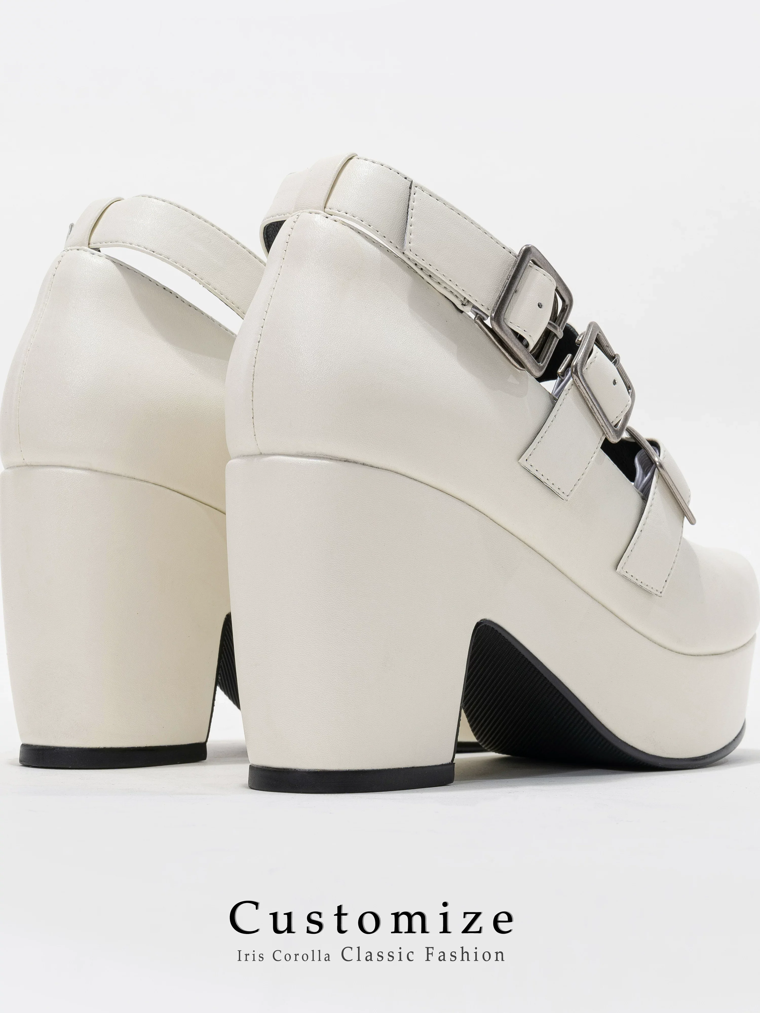 Custom-B - Gothic Lolita Heel Shoes, Triple Buckle Straps - Image 4