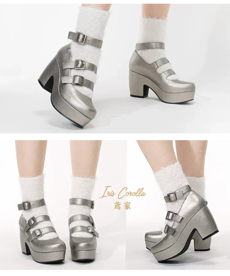 Custom-B - Gothic Lolita Heel Shoes, Triple Buckle Straps - Image 9