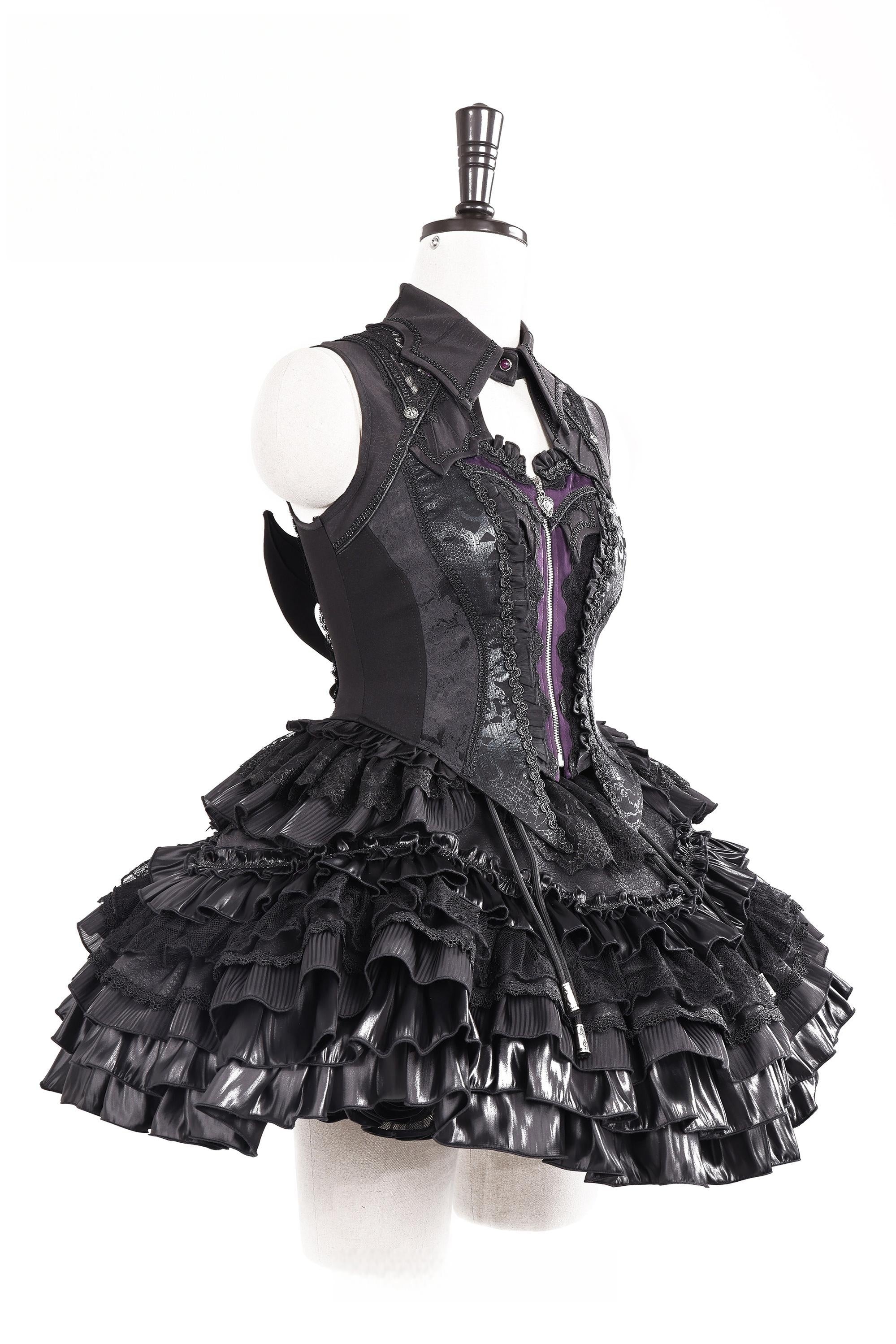Holic - Gothic Lolita High-low Hem Vest, Tiered Hem Skirt - Image 11