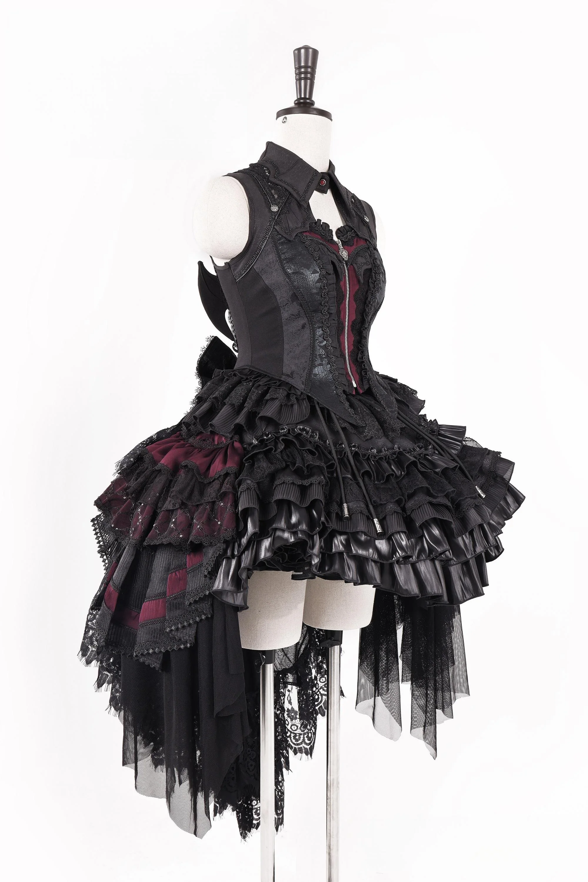 Holic - Gothic Lolita High-low Hem Vest, Tiered Hem Skirt - Image 5