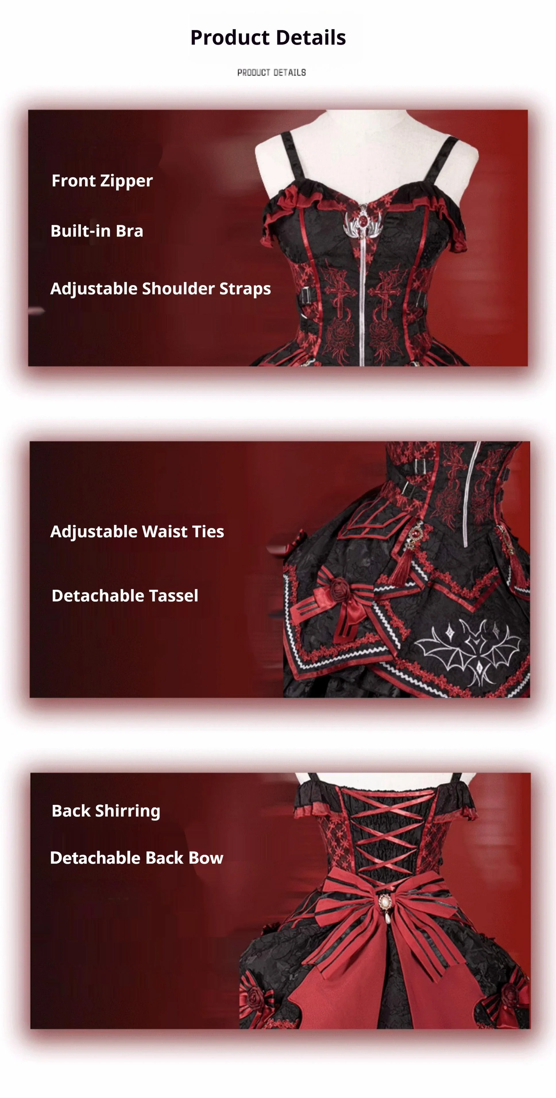 Dark Bat Motion - Gothic Lolita JSK Black Red Goth Jumper Dress - Image 10