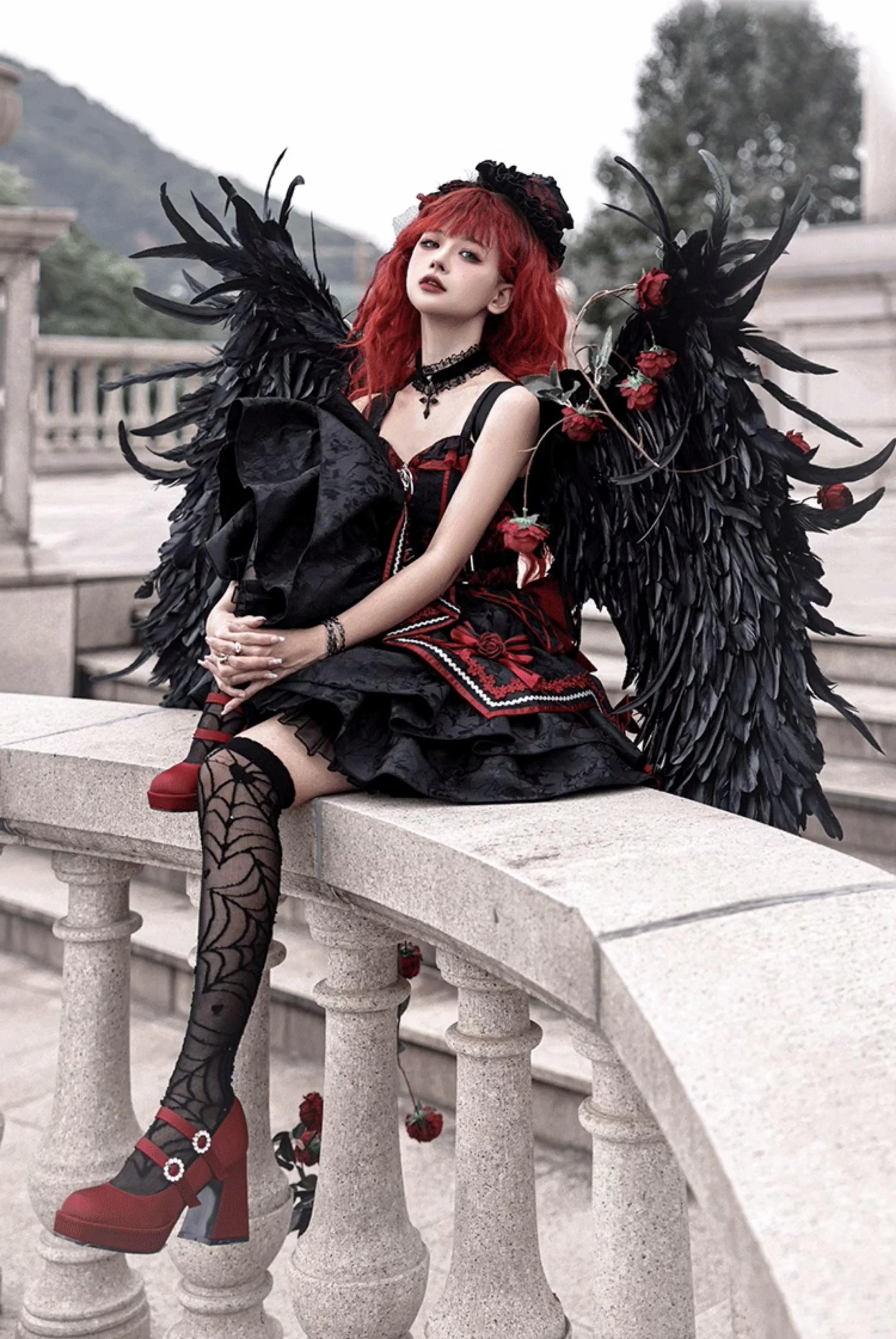 Dark Bat Motion - Gothic Lolita JSK Black Red Goth Jumper Dress - Image 3