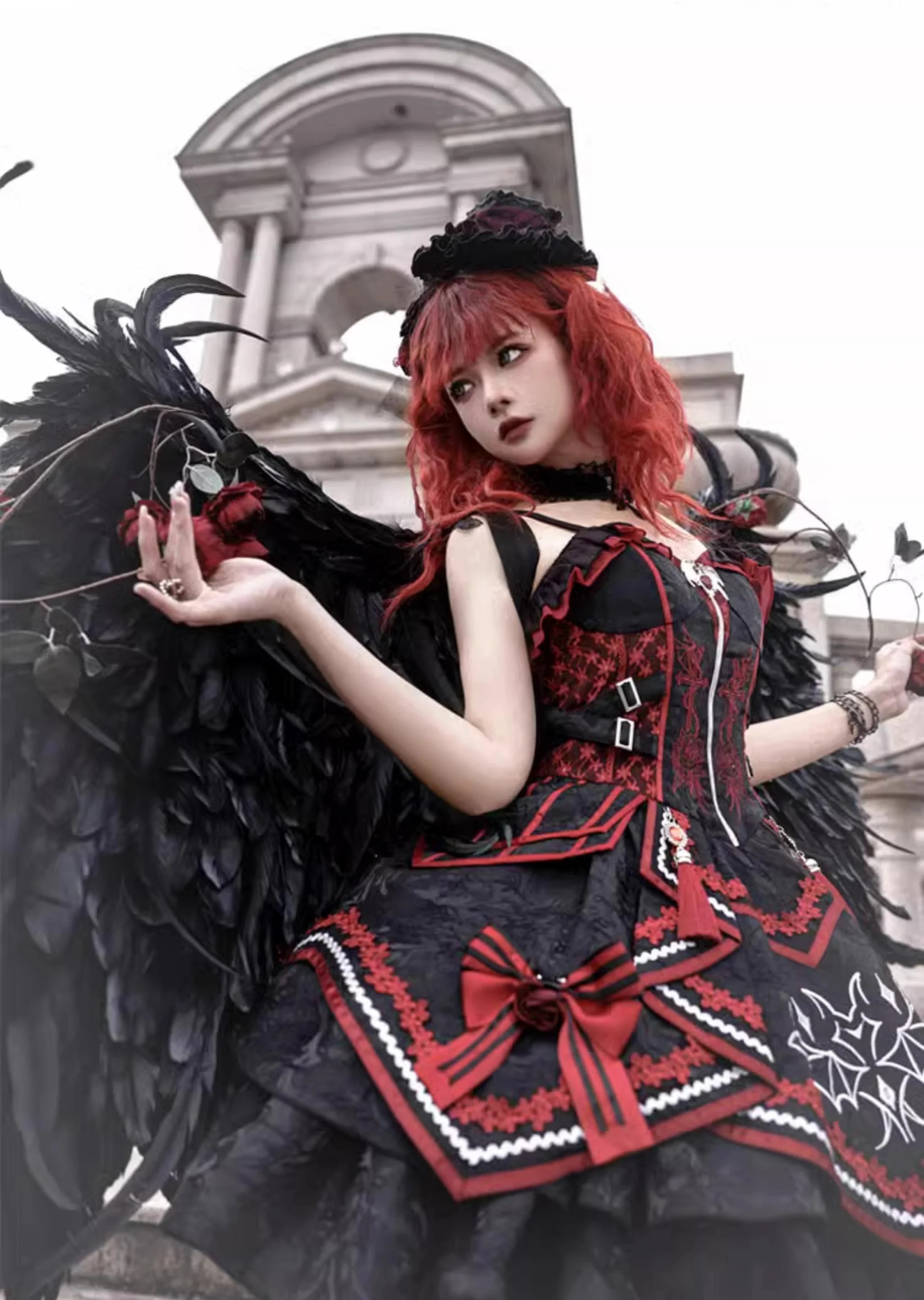 Dark Bat Motion - Gothic Lolita JSK Black Red Goth Jumper Dress - Image 4