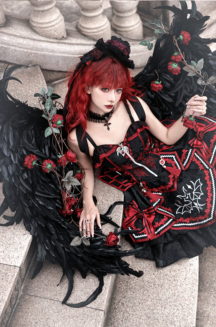 Dark Bat Motion - Gothic Lolita JSK Black Red Goth Jumper Dress - Image 5