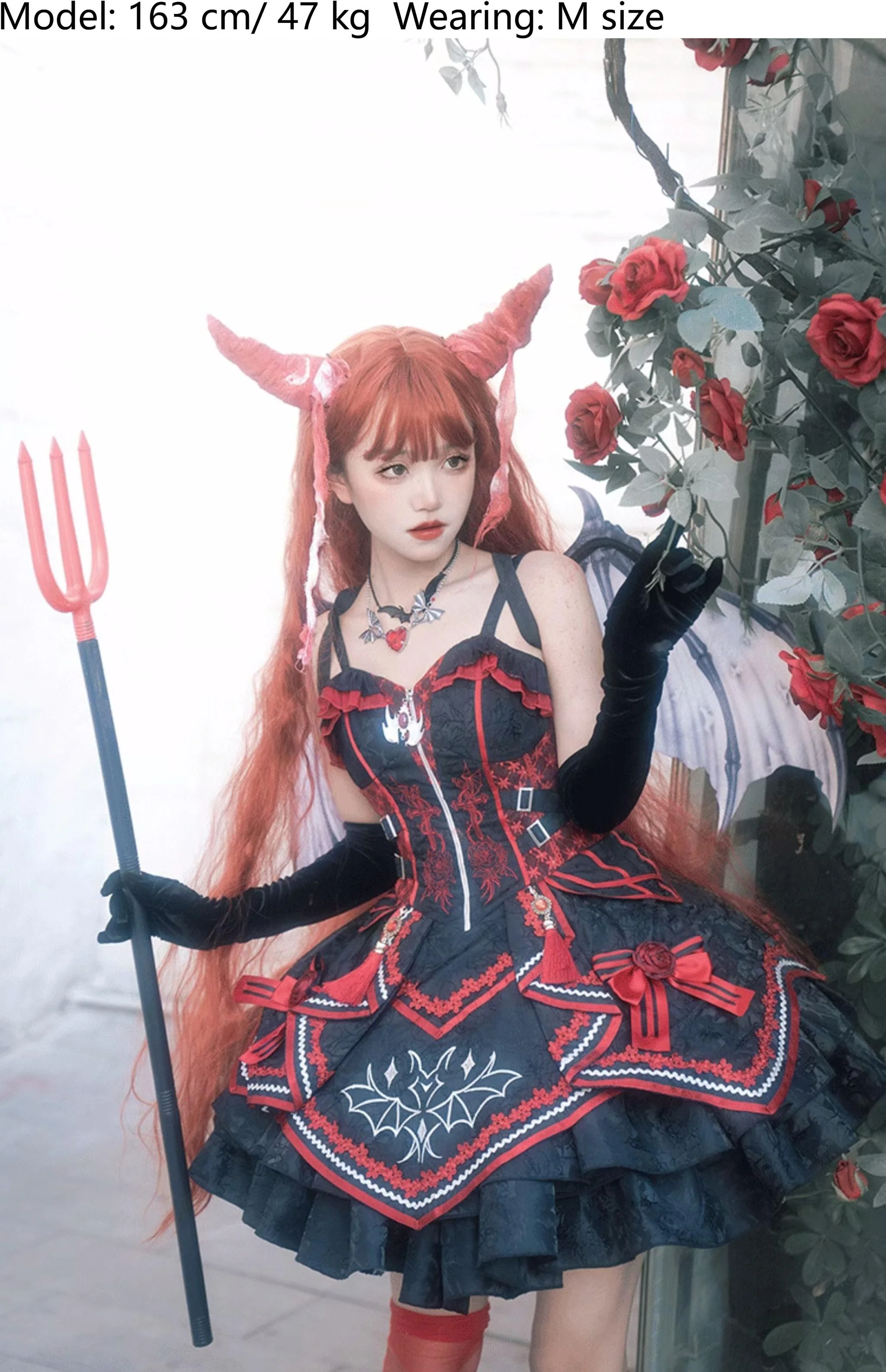 Dark Bat Motion - Gothic Lolita JSK Black Red Goth Jumper Dress - Image 6