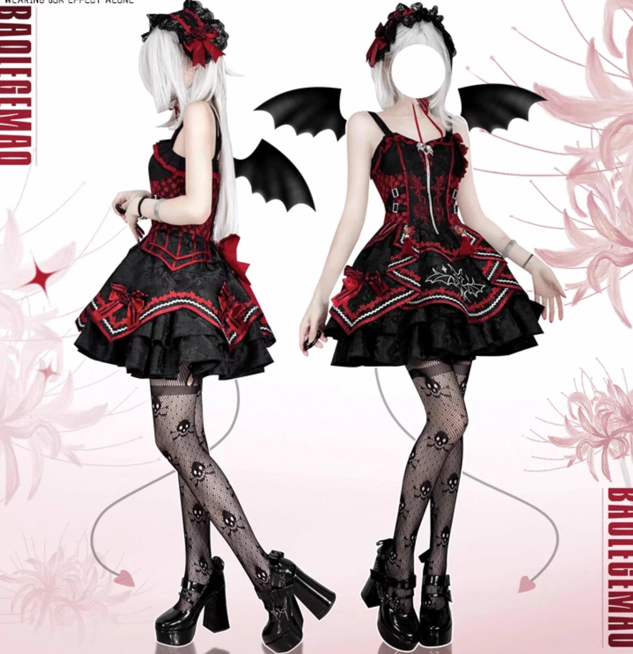 Dark Bat Motion - Gothic Lolita JSK Black Red Goth Jumper Dress - Image 8